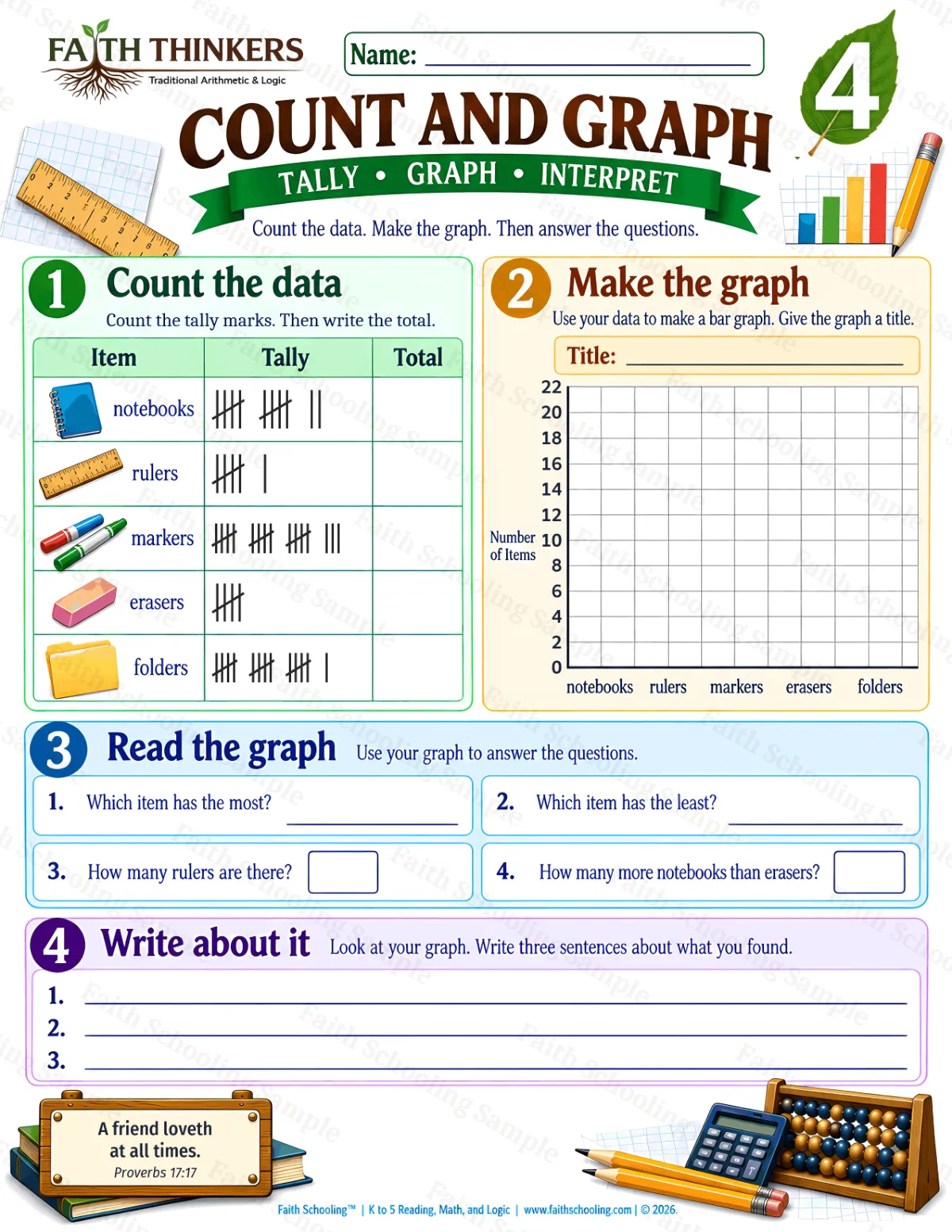 4th Grade math worksheet — Data Practice 1 (free printable)