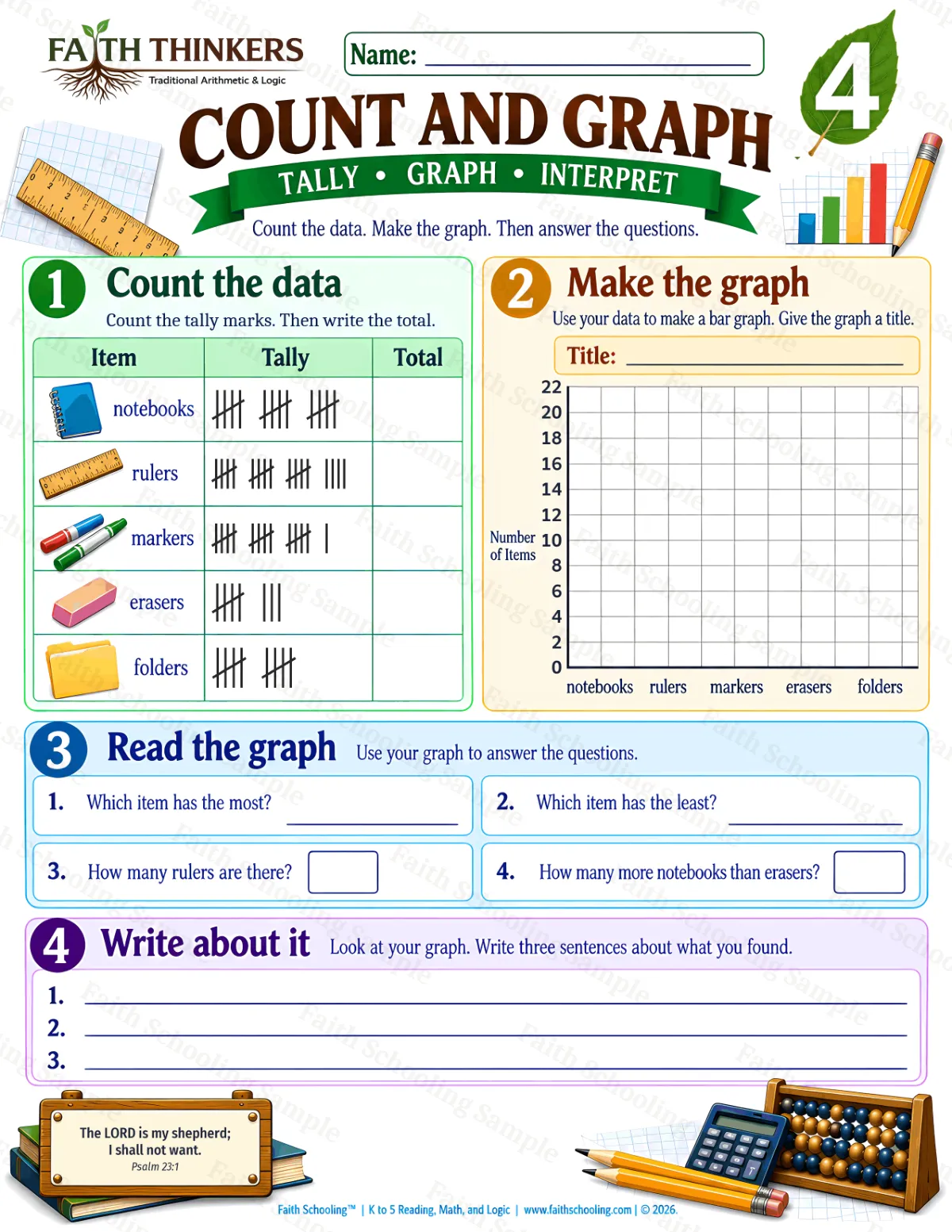4th Grade math worksheet — Data Practice 2 (free printable)
