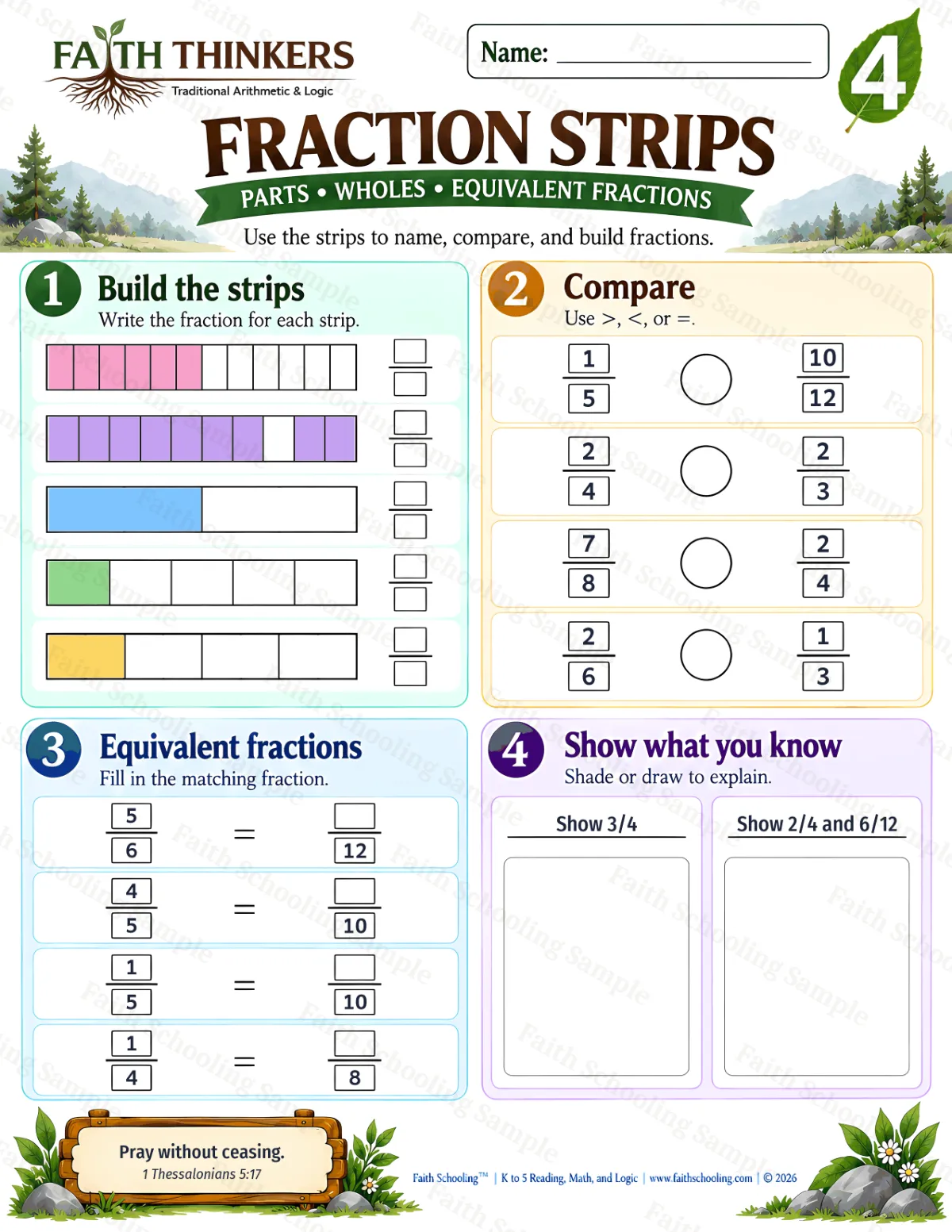4th Grade math worksheet — Fractions Practice 2 (free printable)