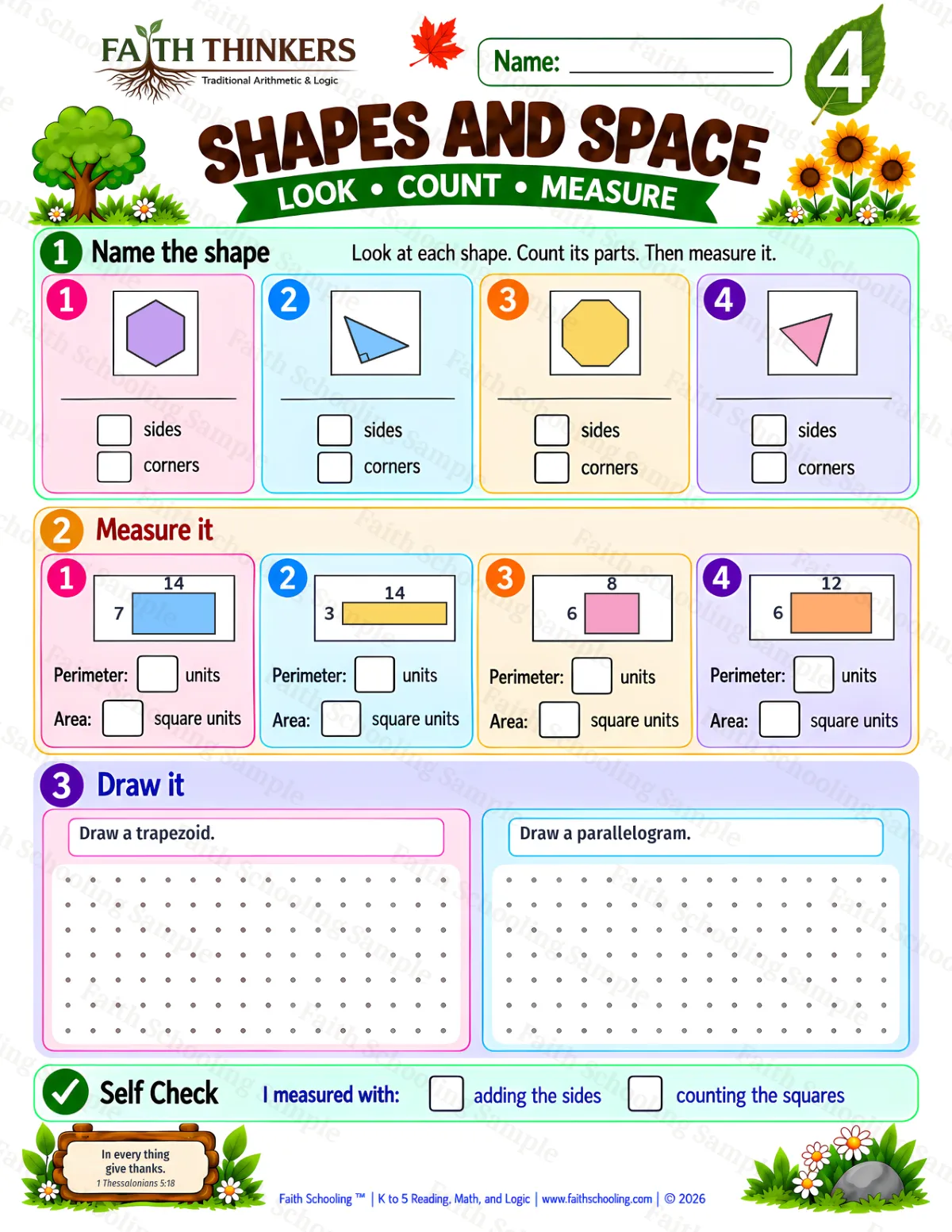 4th Grade math worksheet — Geometry Practice 1 (free printable)