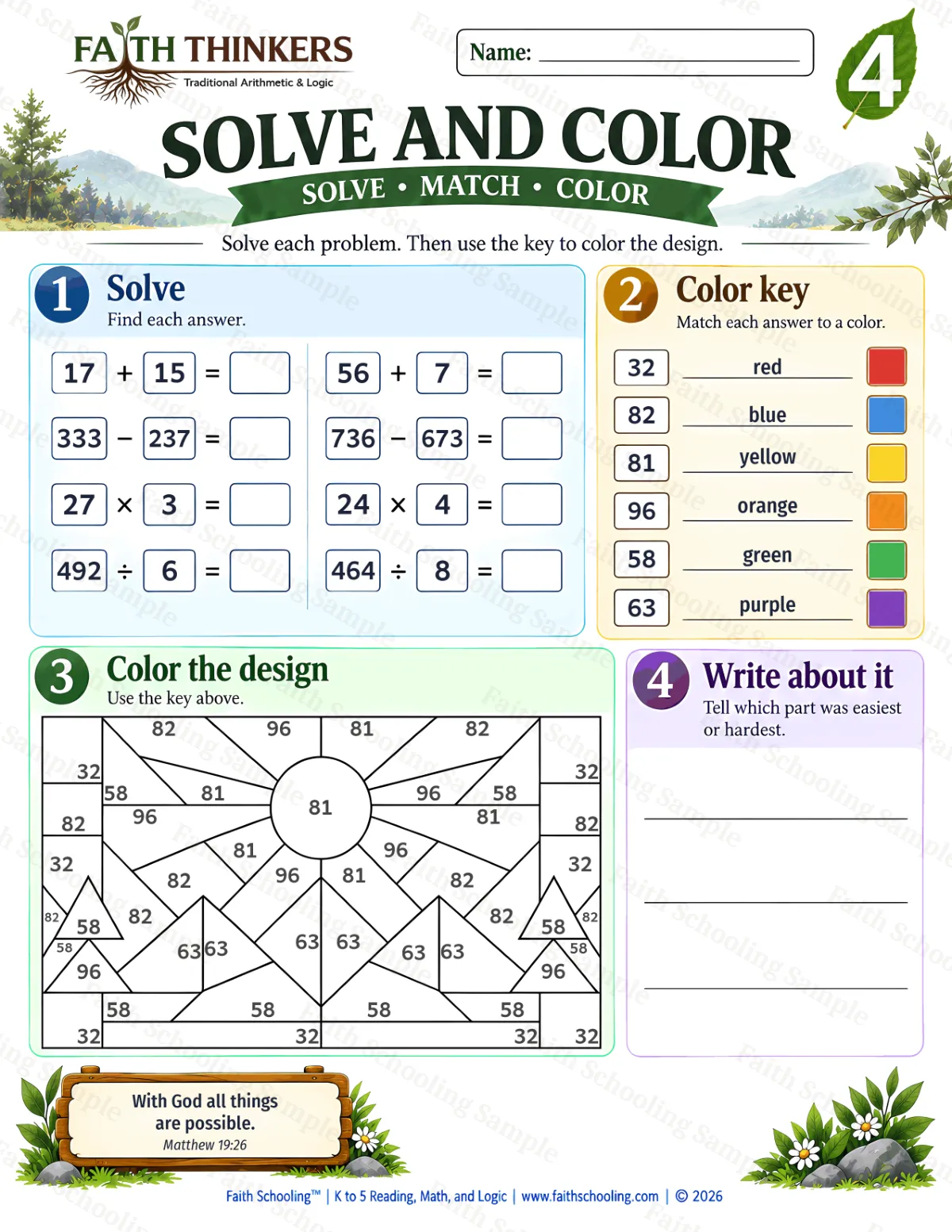 4th Grade math worksheet — Interactive & Puzzles Practice 1 (free printable)