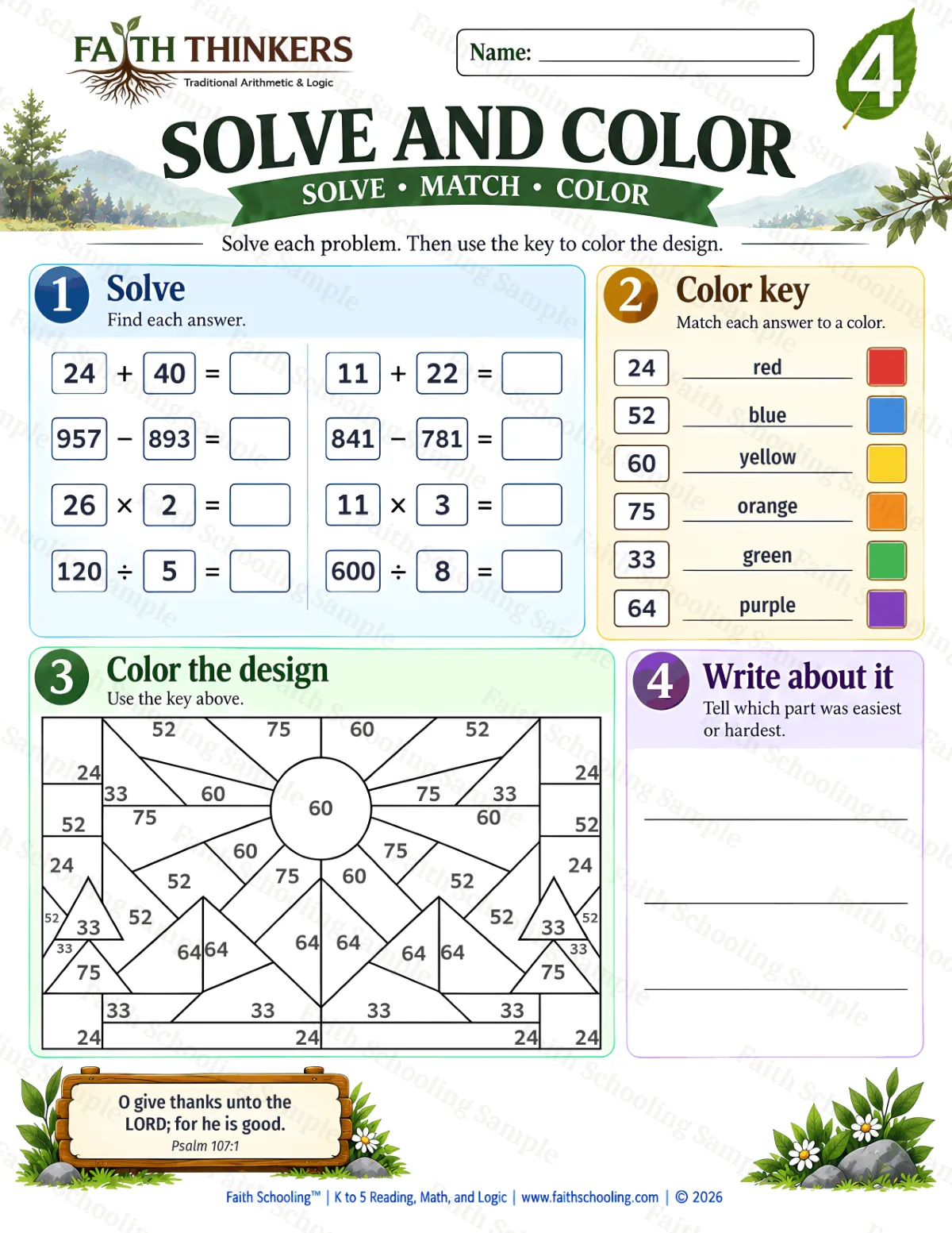 4th Grade math worksheet — Interactive & Puzzles Practice 3 (free printable)