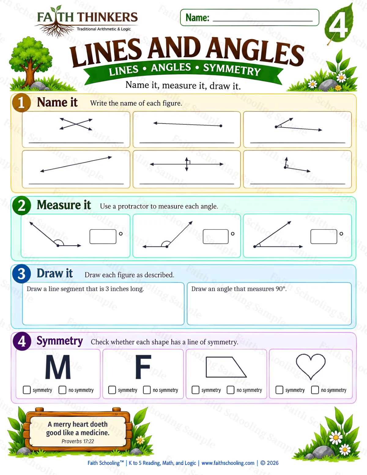 4th Grade math worksheet — Lines And Angles Practice 2 (free printable)