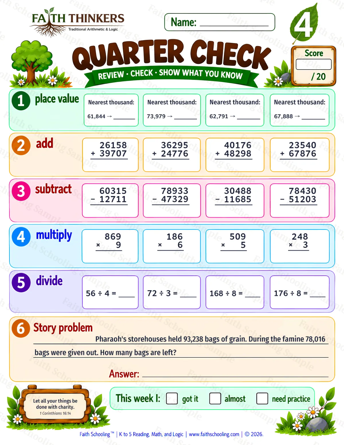 4th Grade math worksheet — Quarter Check Practice 1 (free printable)