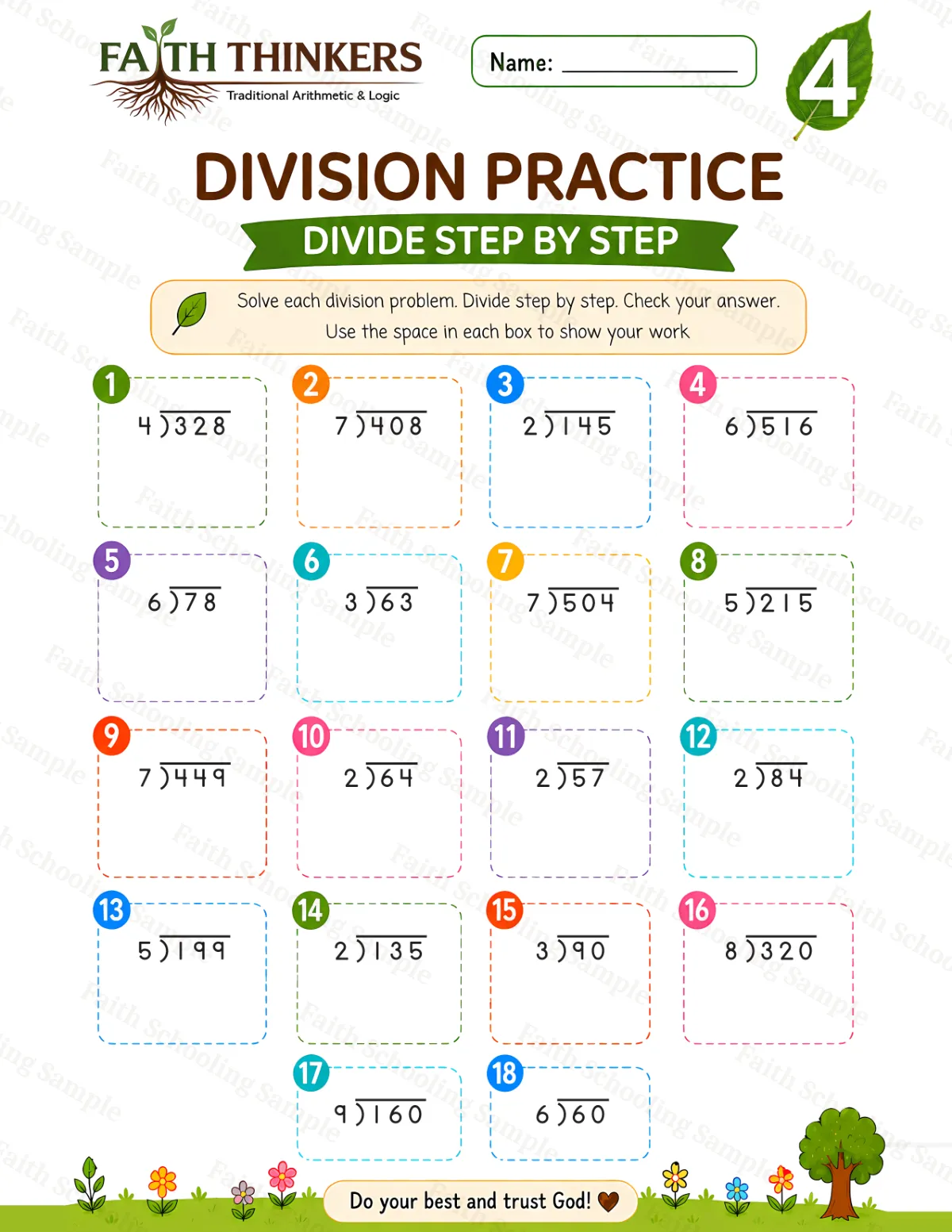4th Grade math worksheet — Summer Division Practice 2 (free printable)