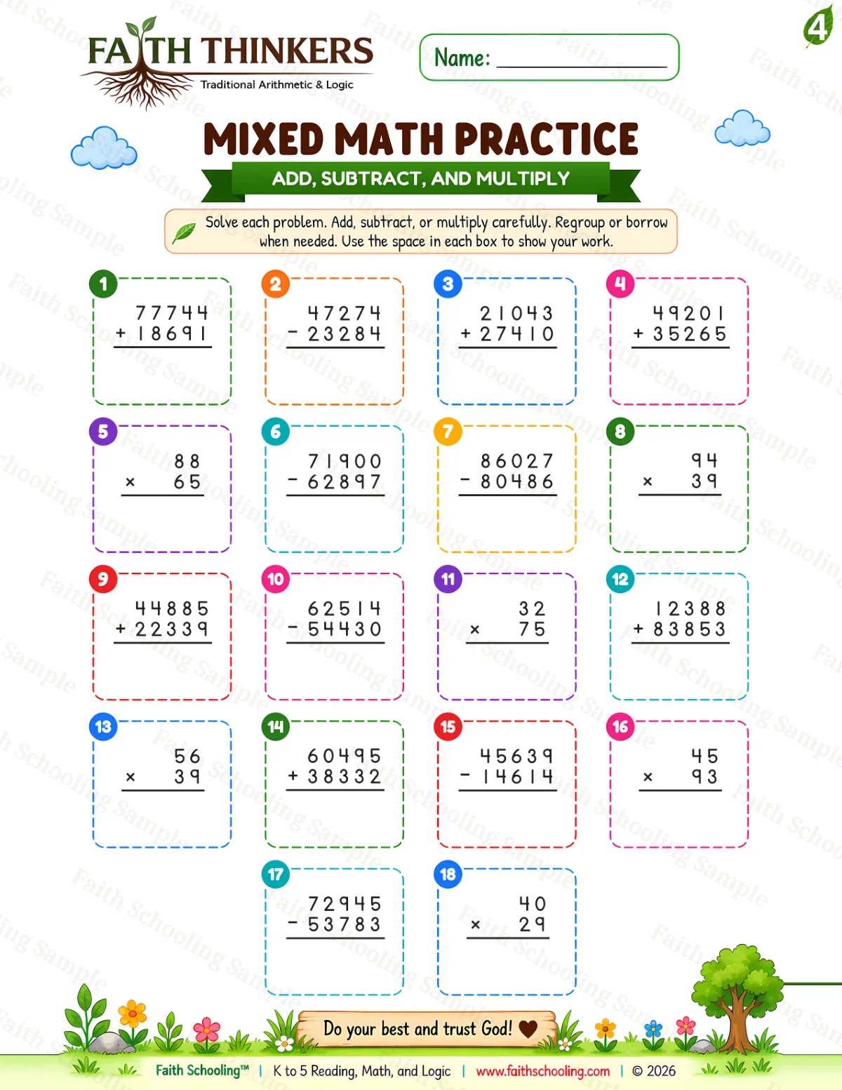 4th Grade math worksheet — Summer Mixed Practice 2 (free printable)