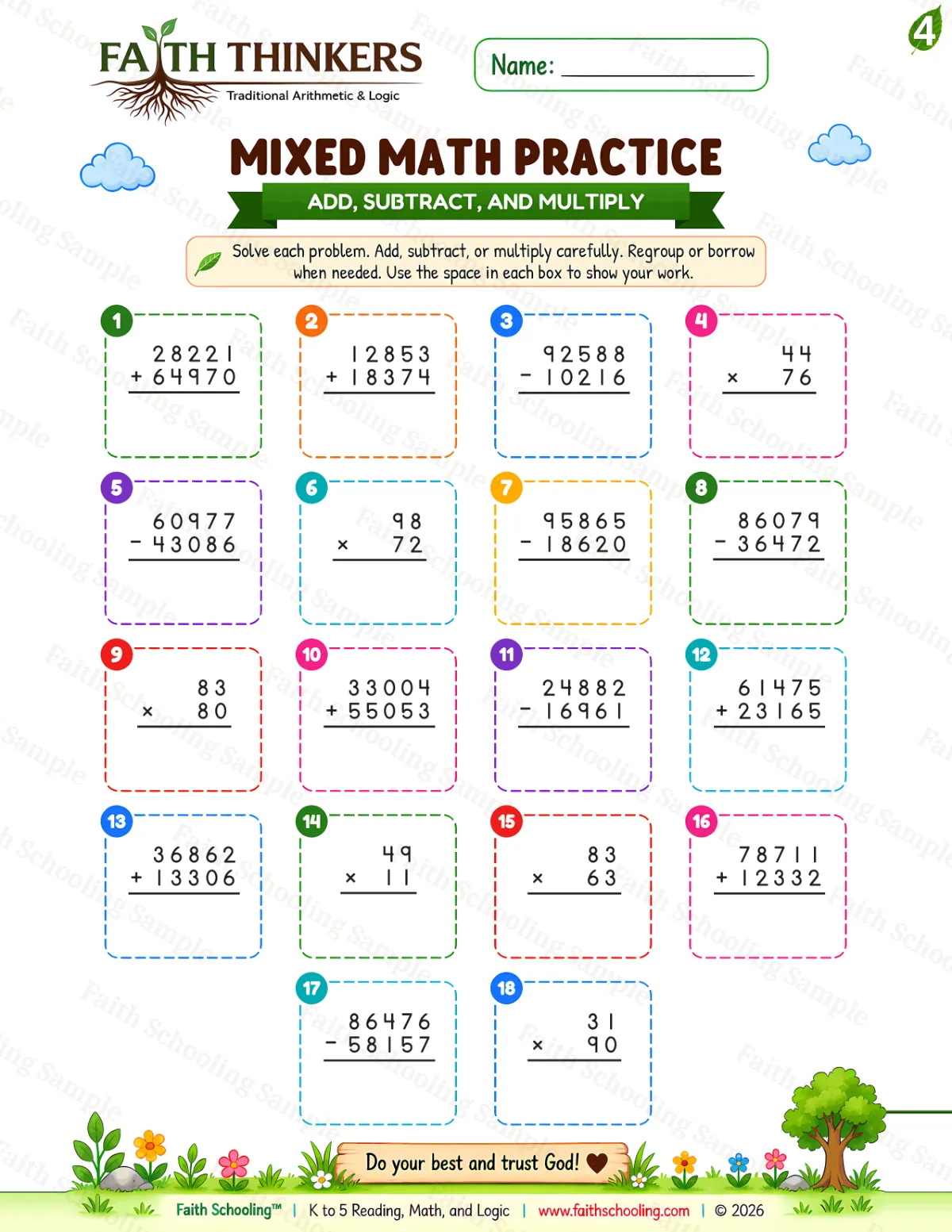 4th Grade math worksheet — Summer Mixed Practice 3 (free printable)