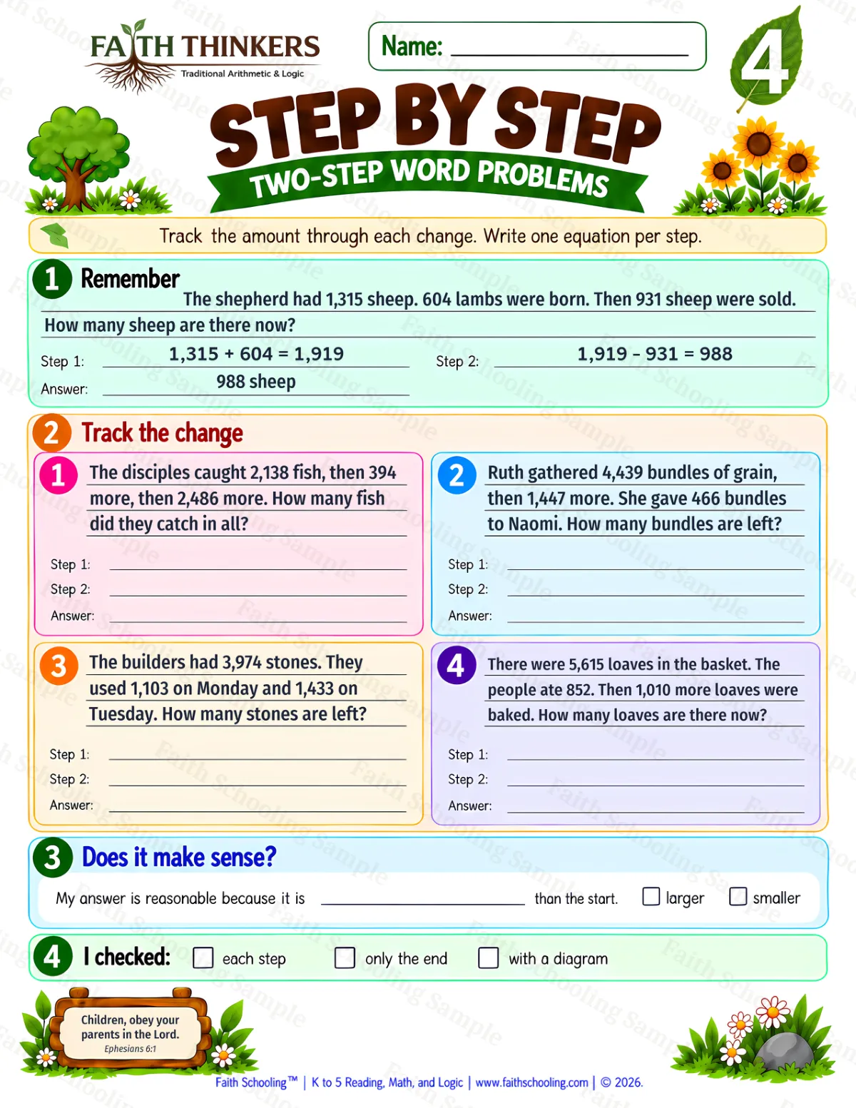 4th Grade math worksheet — Word Problems Practice 2 (free printable)