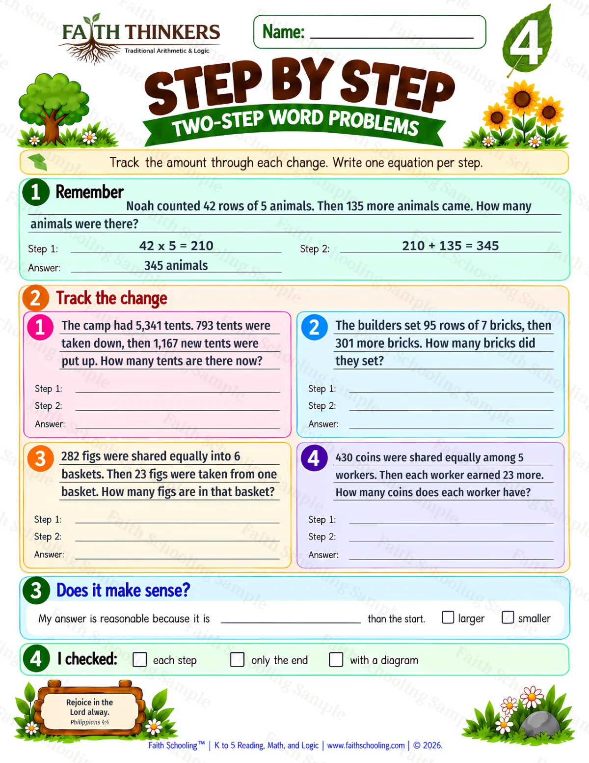 4th Grade math worksheet — Word Problems Practice 3 (free printable)