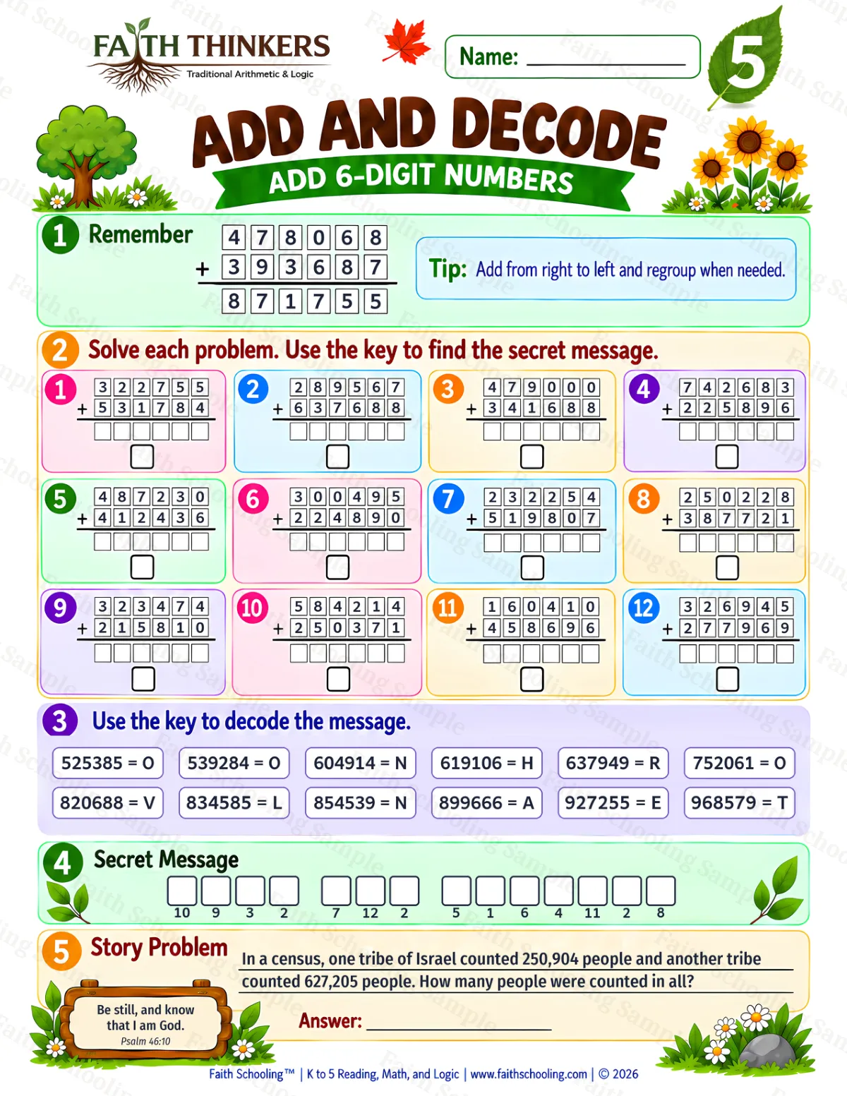 5th Grade math worksheet — Addition with Regrouping Practice 3 (free printable)