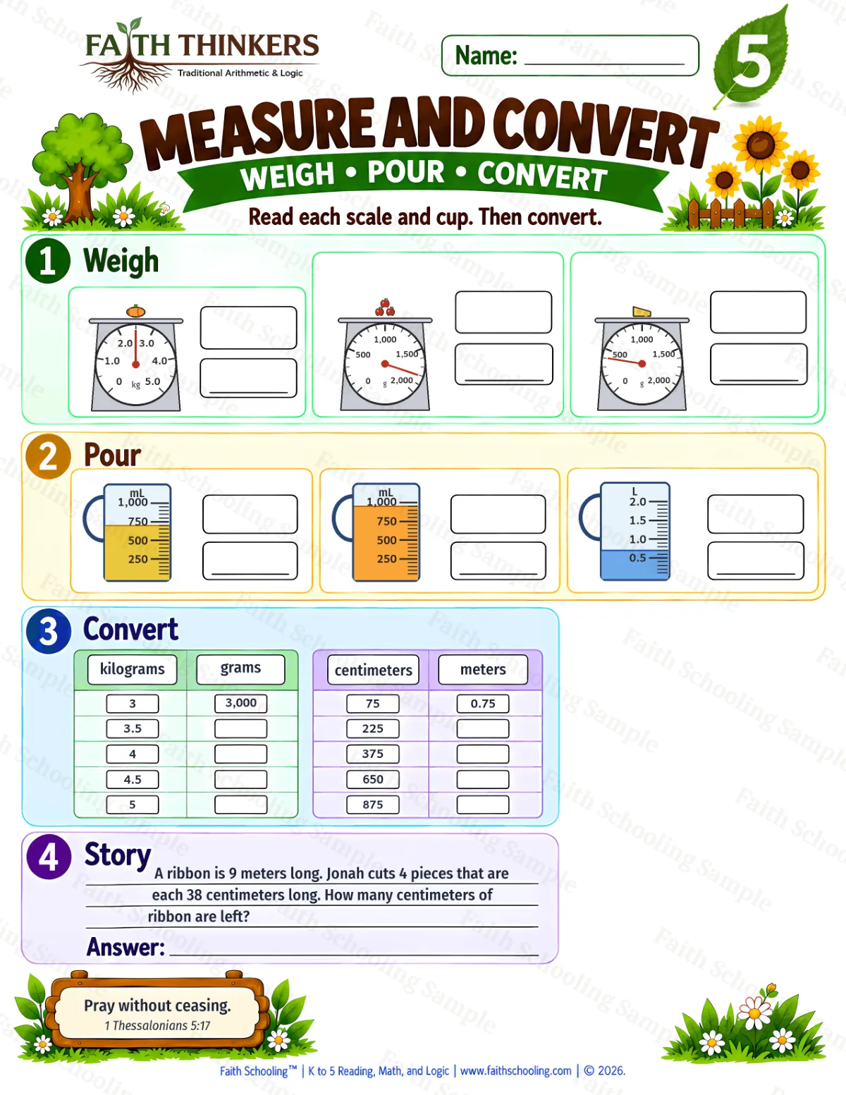 5th Grade math worksheet — Converting Units Practice 2 (free printable)