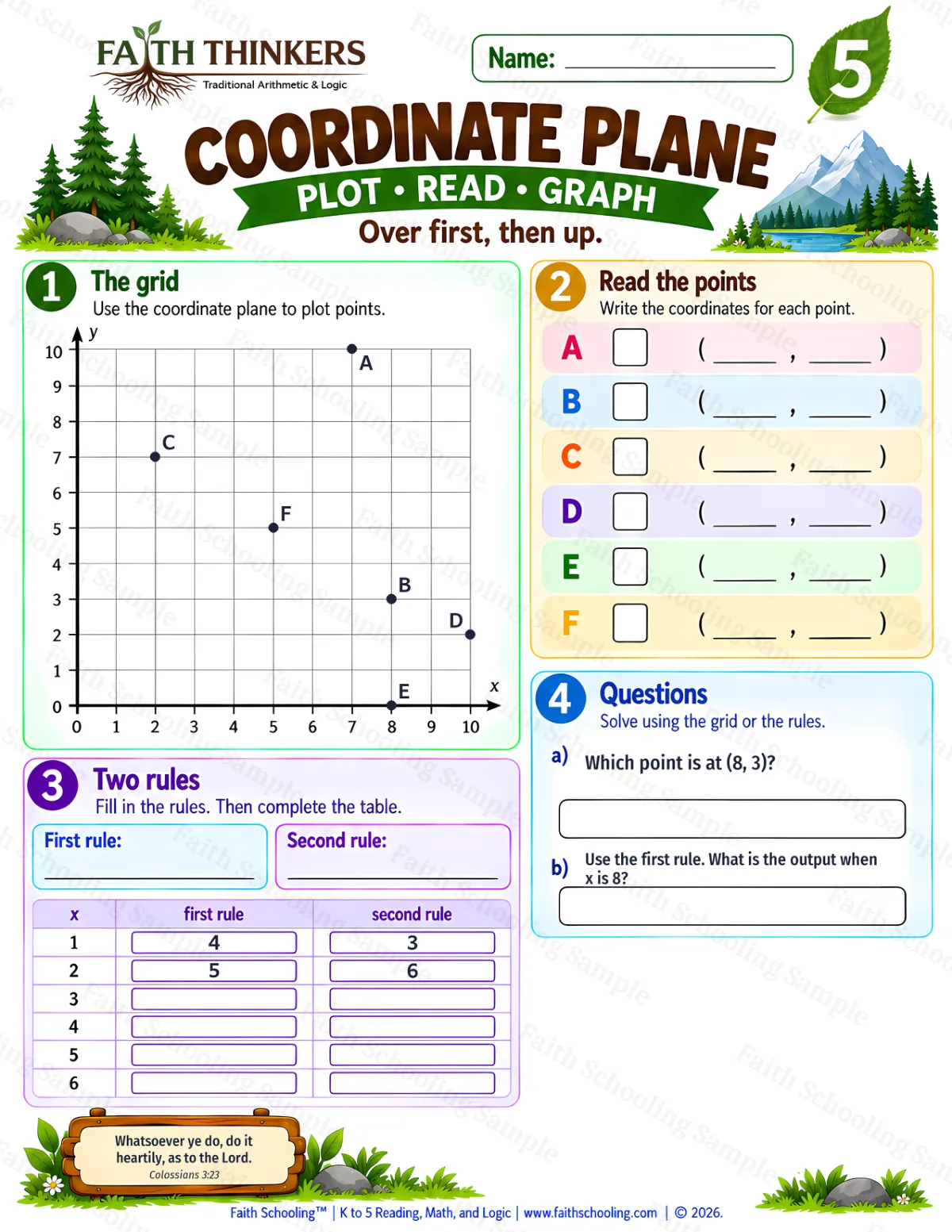 5th Grade math worksheet — Coordinate Plane Practice 3 (free printable)