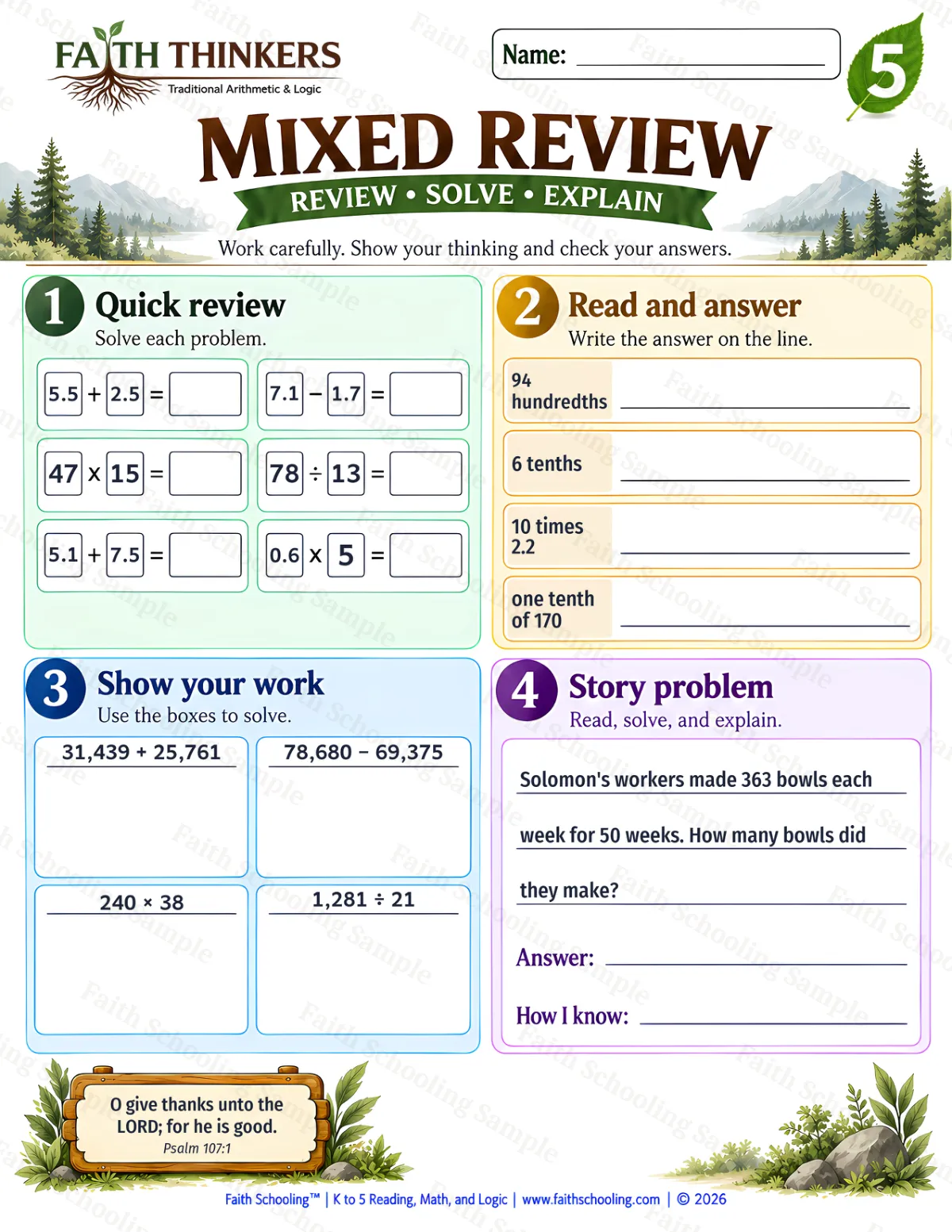 5th Grade math worksheet — Core Skills Practice 3 (free printable)