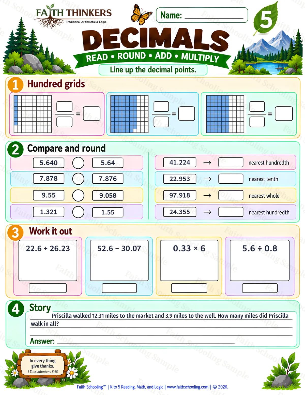 5th Grade math worksheet — Decimals Practice 3 (free printable)