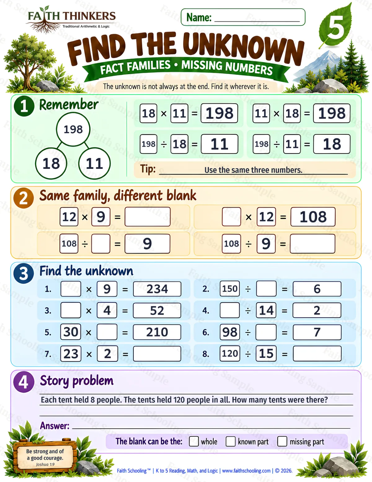 5th Grade math worksheet — Find The Unknown Practice 1 (free printable)