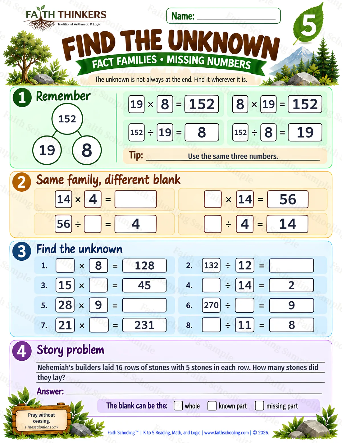 5th Grade math worksheet — Find The Unknown Practice 2 (free printable)