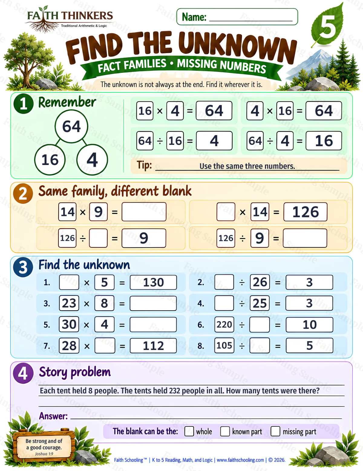 5th Grade math worksheet — Find The Unknown Practice 3 (free printable)