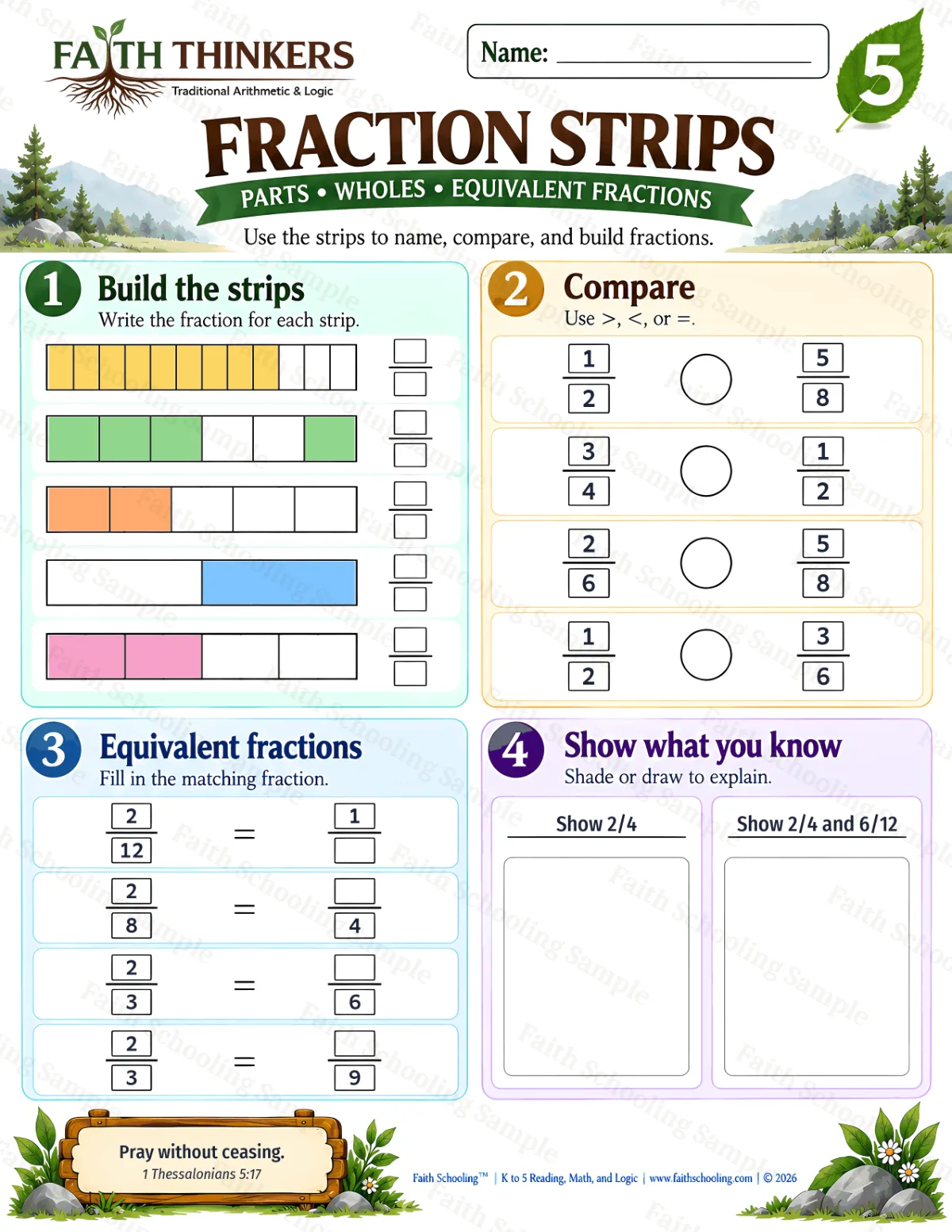 5th Grade math worksheet — Fractions Practice 1 (free printable)
