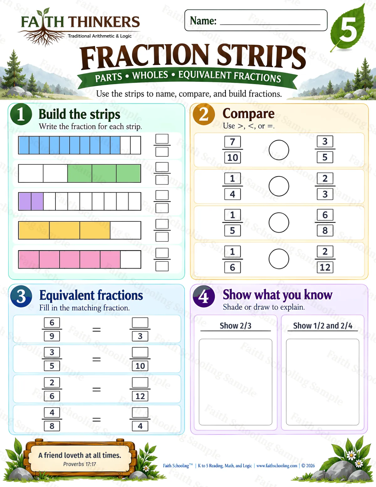 5th Grade math worksheet — Fractions Practice 2 (free printable)