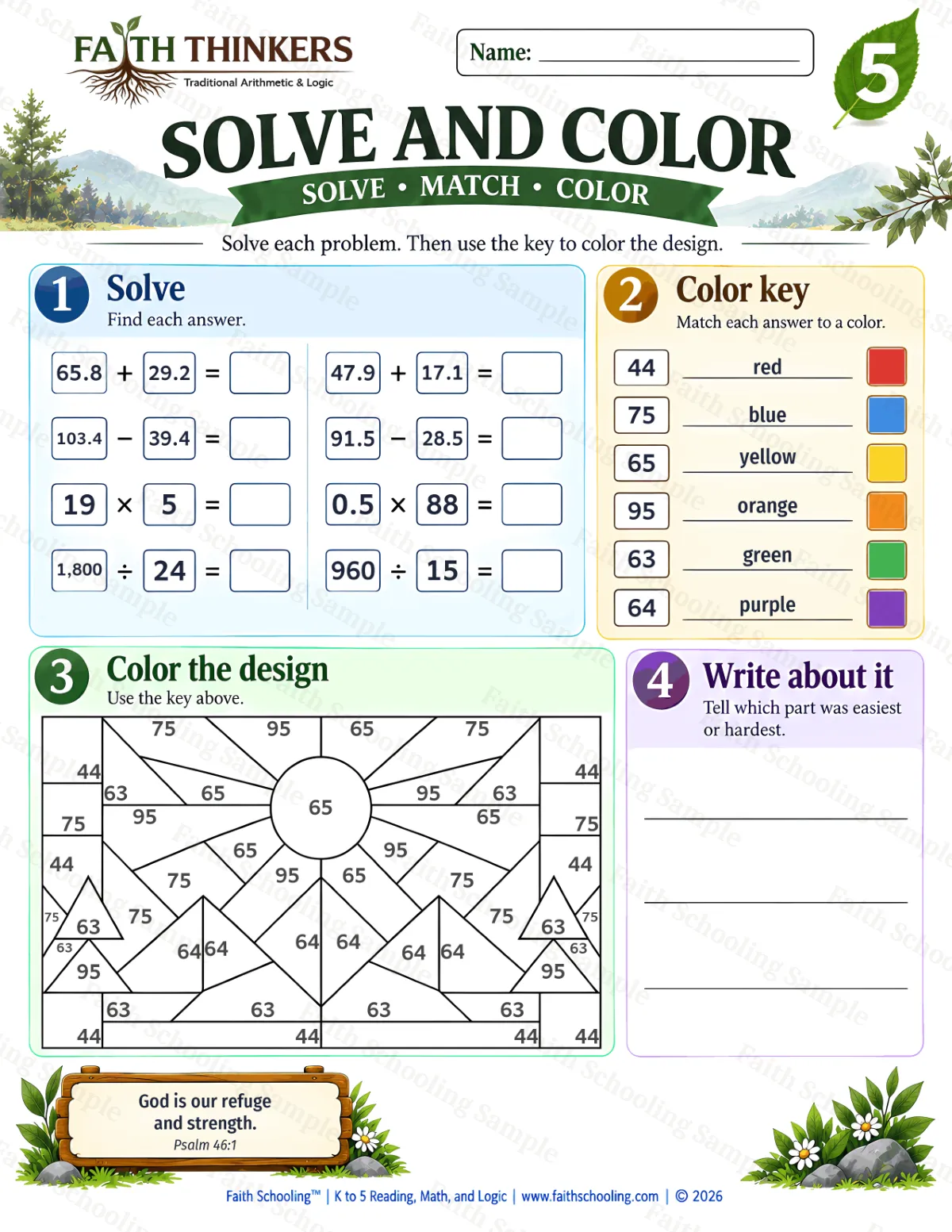 5th Grade math worksheet — Interactive & Puzzles Practice 1 (free printable)