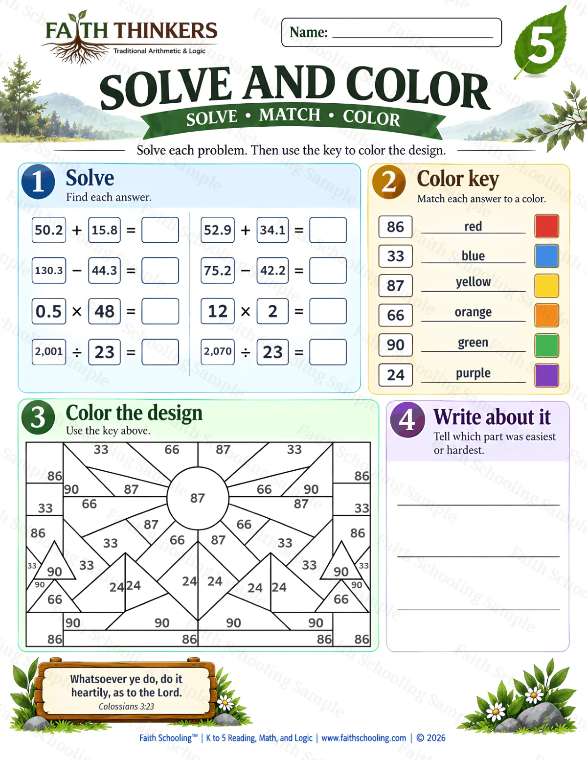 5th Grade math worksheet — Interactive & Puzzles Practice 2 (free printable)