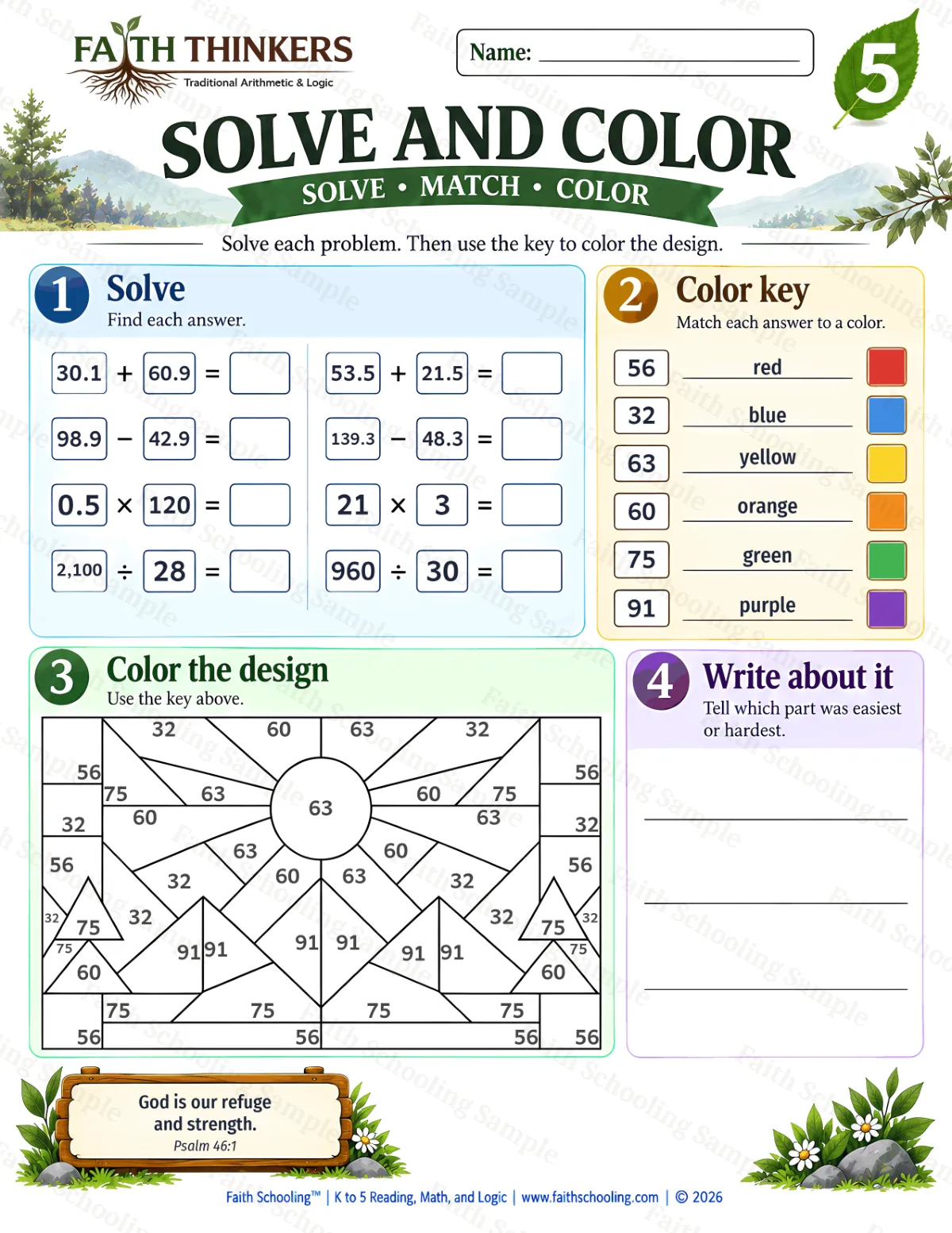 5th Grade math worksheet — Interactive & Puzzles Practice 3 (free printable)