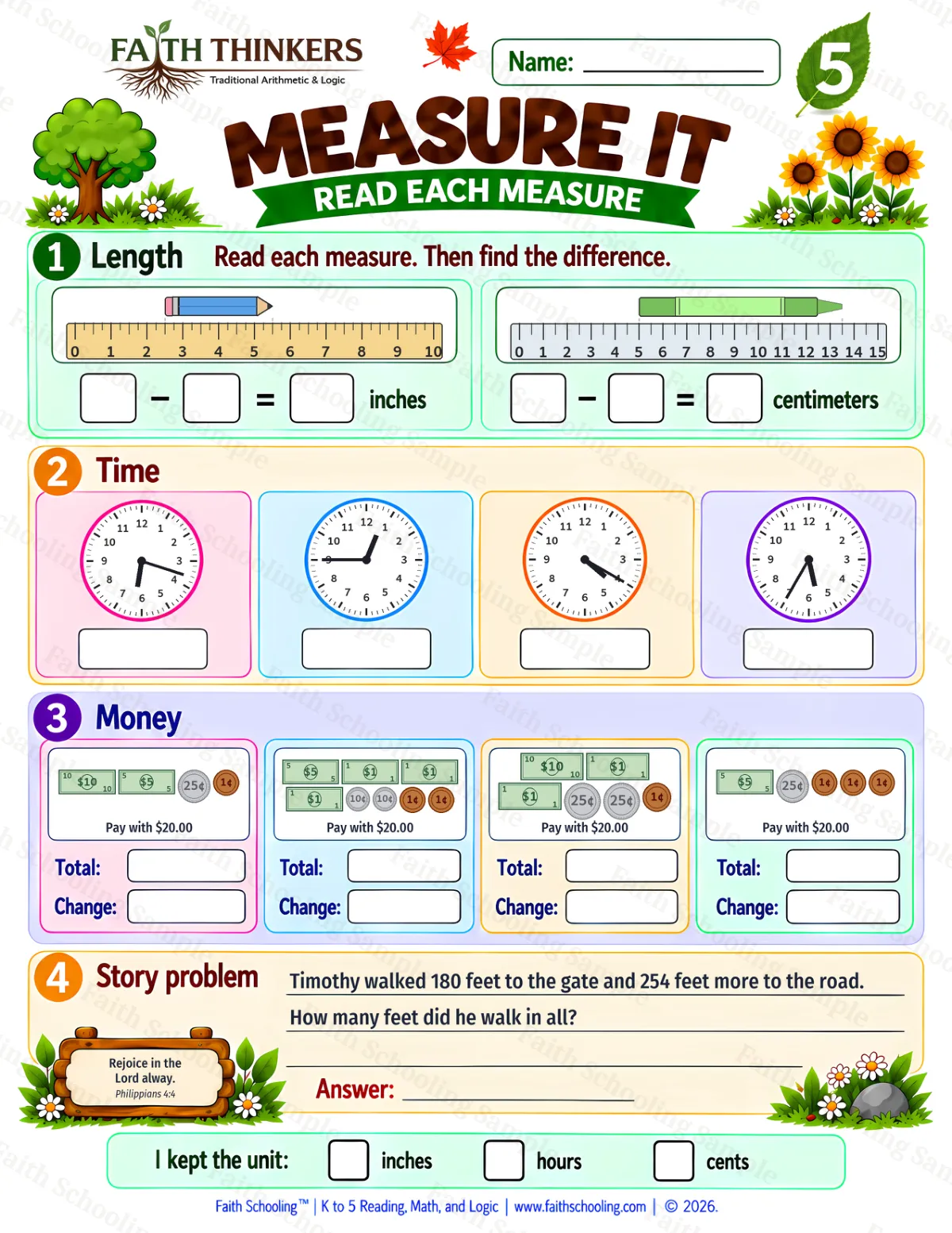 5th Grade math worksheet — Measurement Practice 2 (free printable)