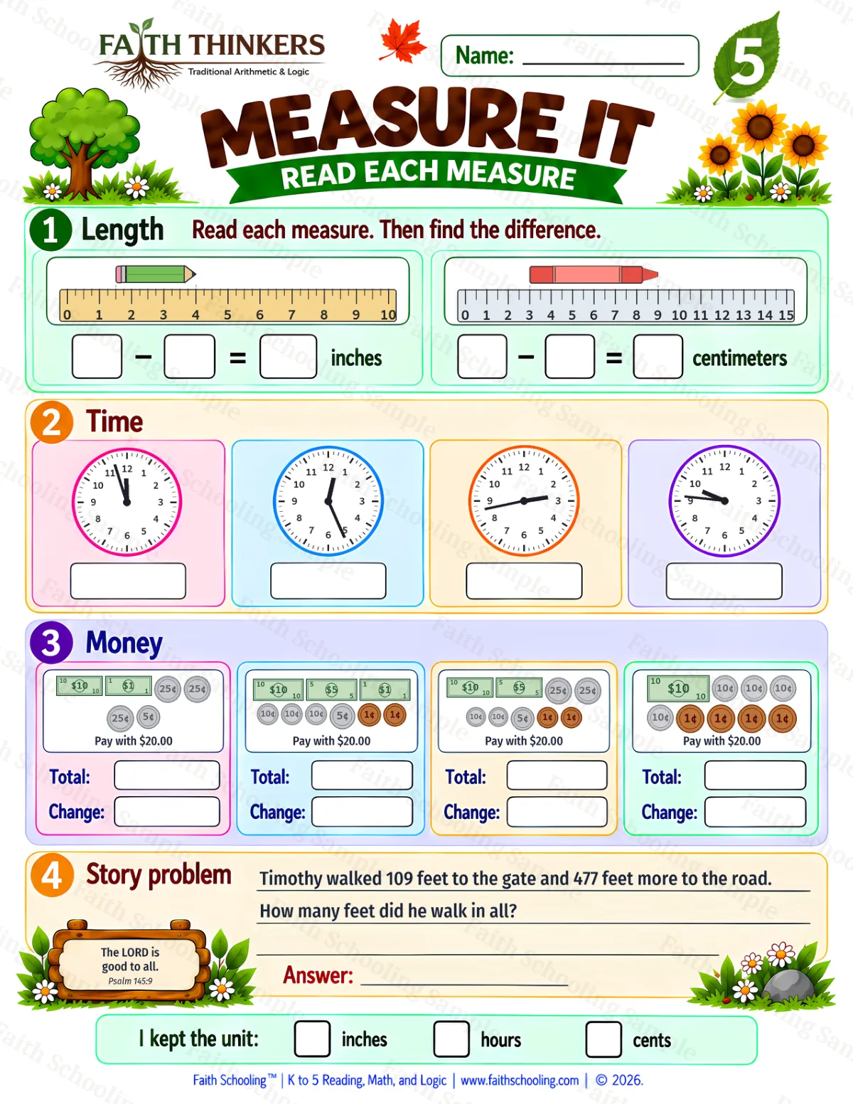 5th Grade math worksheet — Measurement Practice 3 (free printable)
