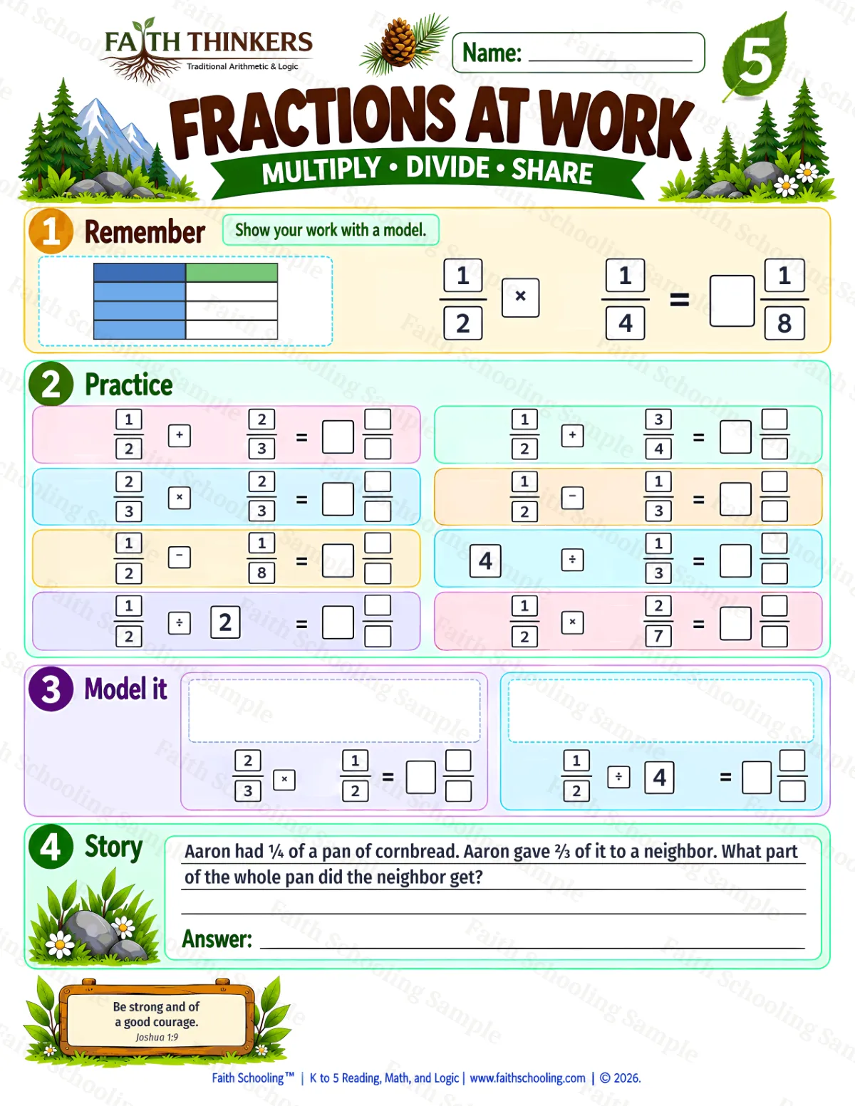 5th Grade math worksheet — Multiplying Fractions Practice 2 (free printable)