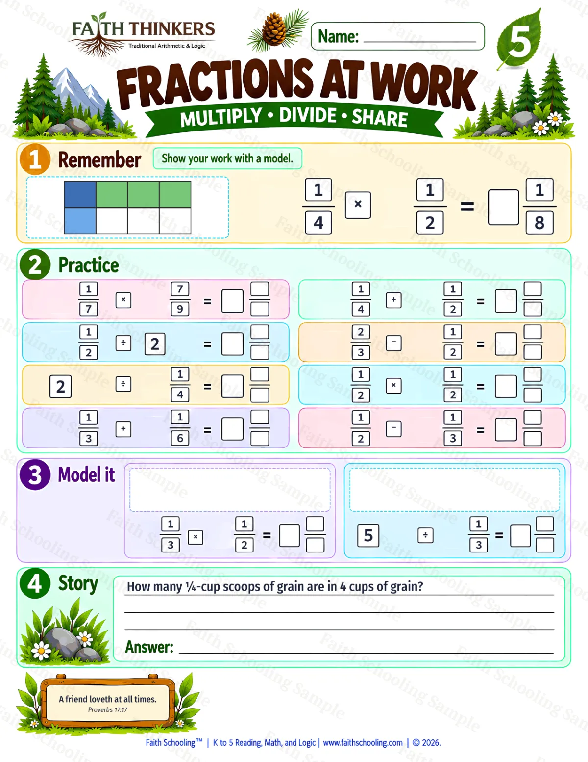 5th Grade math worksheet — Multiplying Fractions Practice 3 (free printable)
