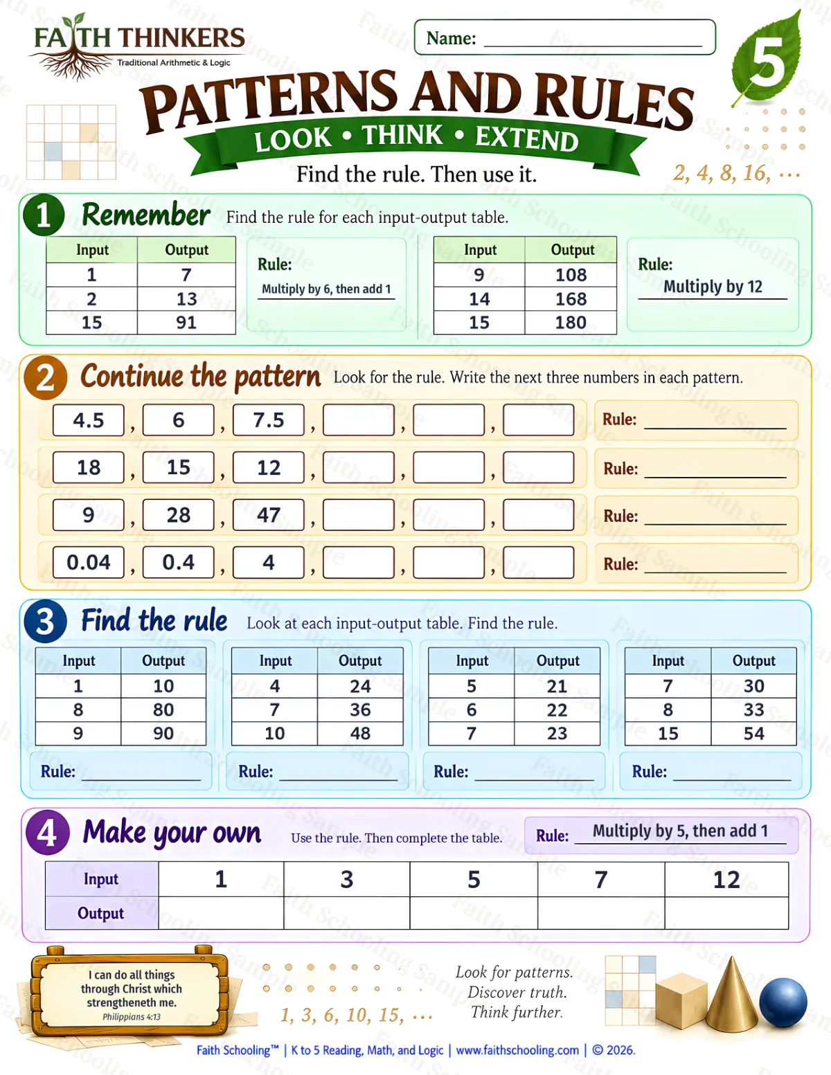 5th Grade math worksheet — Patterns and Early Algebra Practice 2 (free printable)