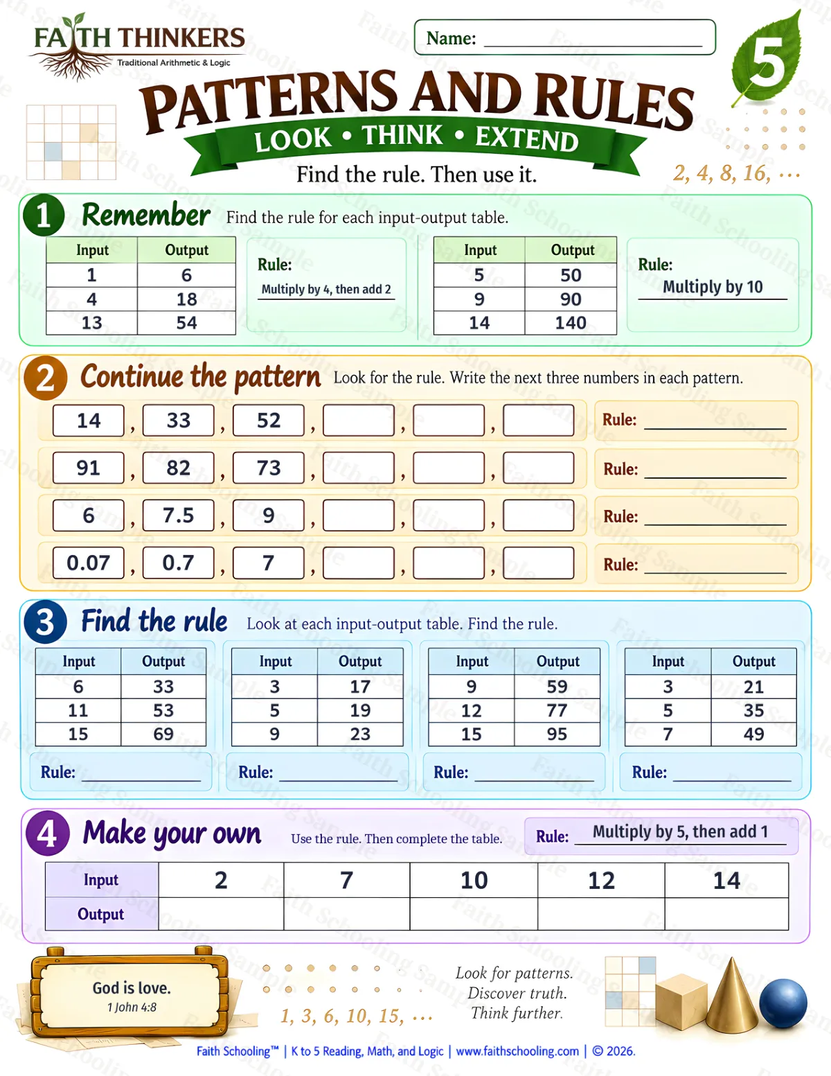 5th Grade math worksheet — Patterns and Early Algebra Practice 3 (free printable)