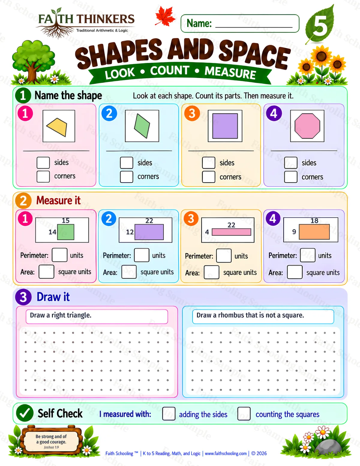 5th Grade math worksheet — Perimeter and Area Practice 1 (free printable)