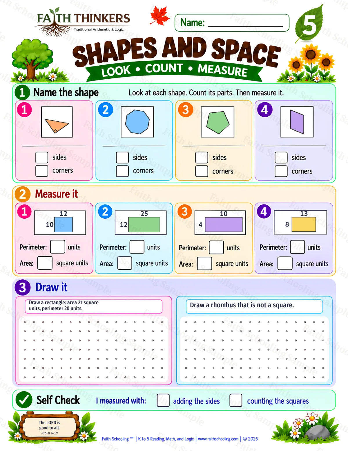 5th Grade math worksheet — Perimeter and Area Practice 2 (free printable)