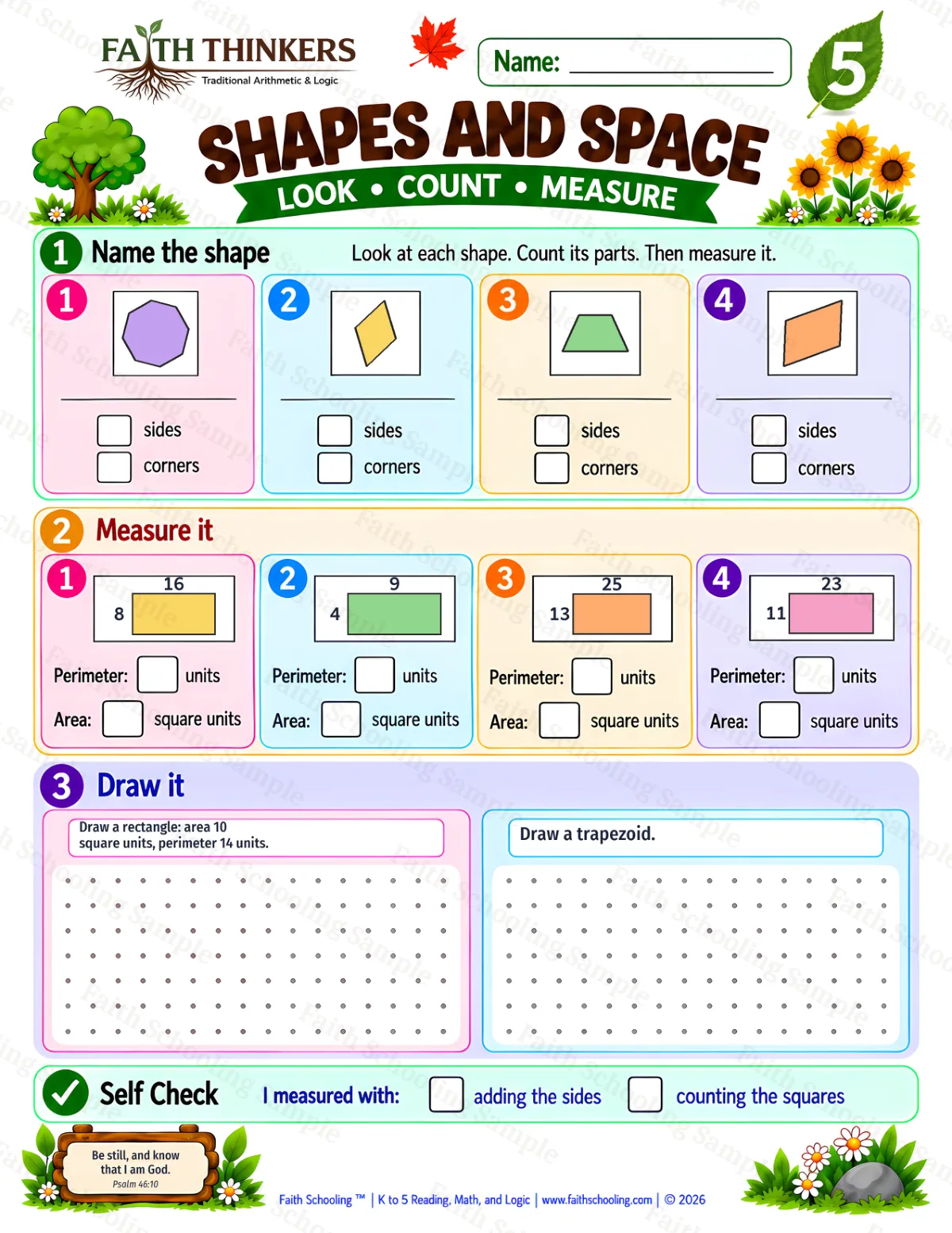 5th Grade math worksheet — Perimeter and Area Practice 3 (free printable)
