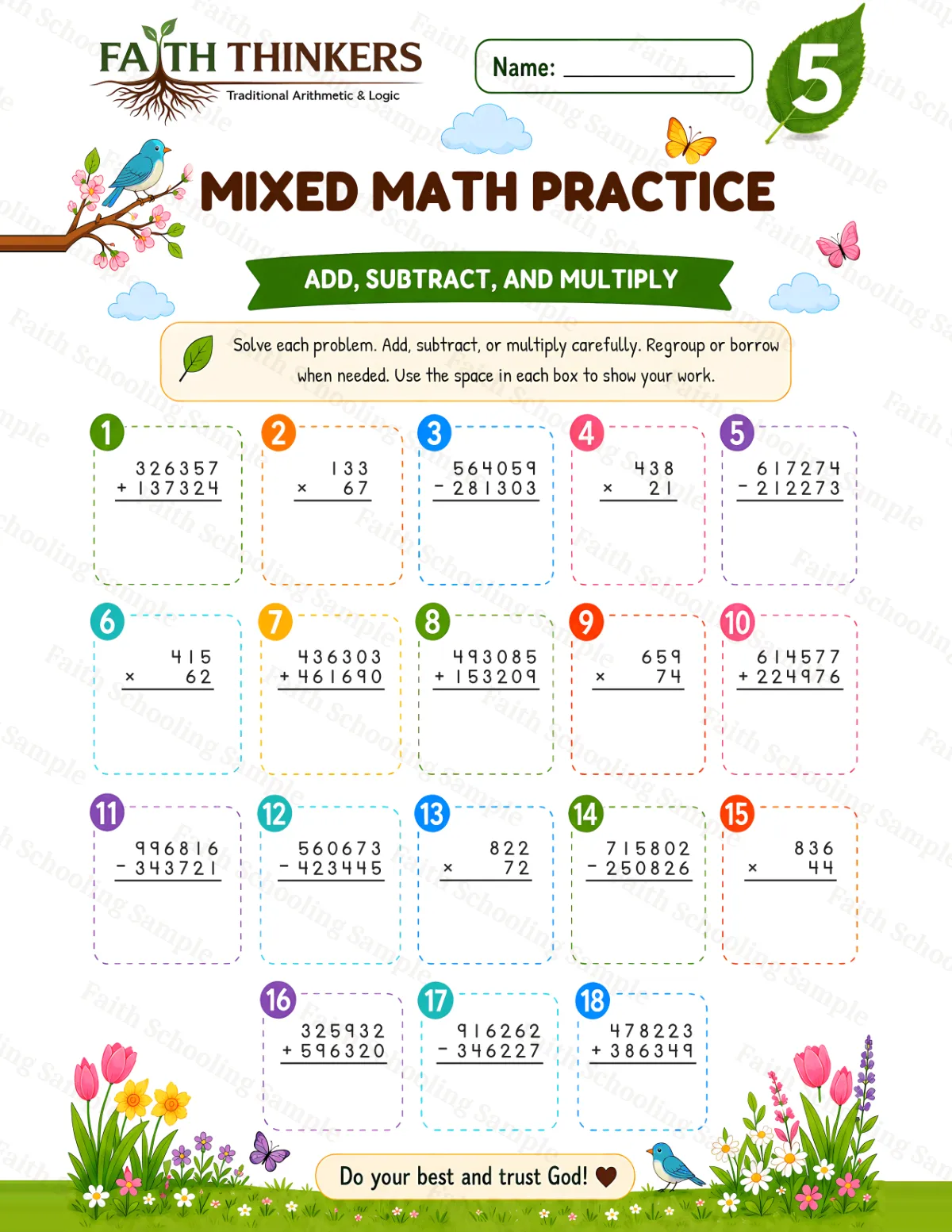 5th Grade math worksheet — Spring Mixed Practice 3 (free printable)