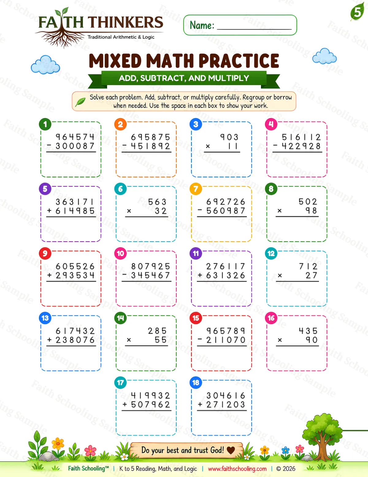 5th Grade math worksheet — Summer Mixed Practice 1 (free printable)