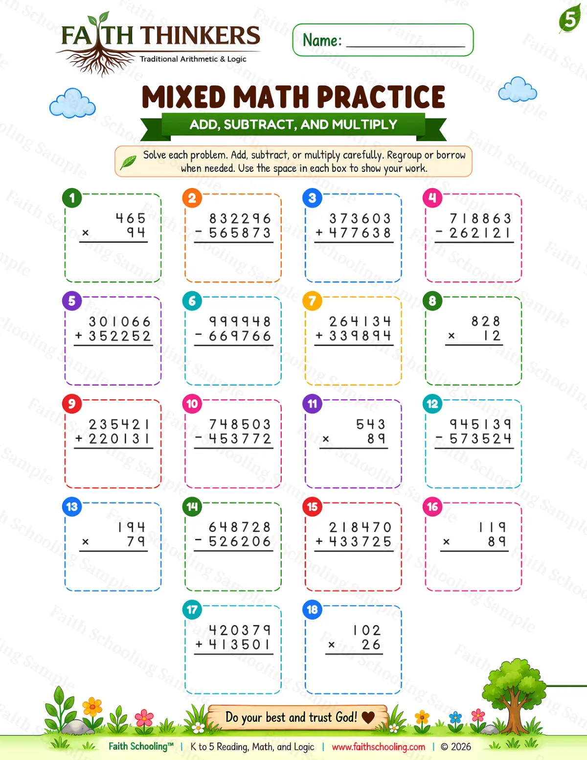 5th Grade math worksheet — Summer Mixed Practice 2 (free printable)