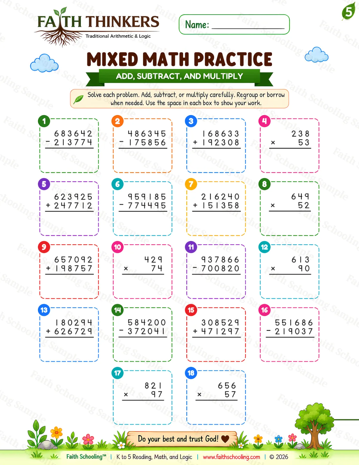 5th Grade math worksheet — Summer Mixed Practice 3 (free printable)