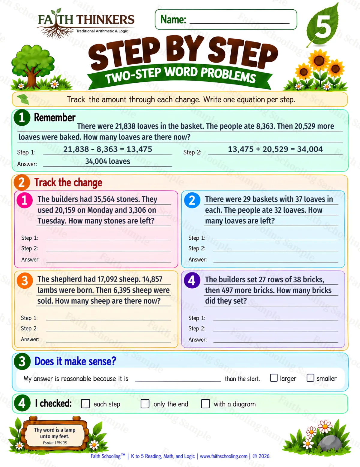 5th Grade math worksheet — Word Problems Practice 1 (free printable)