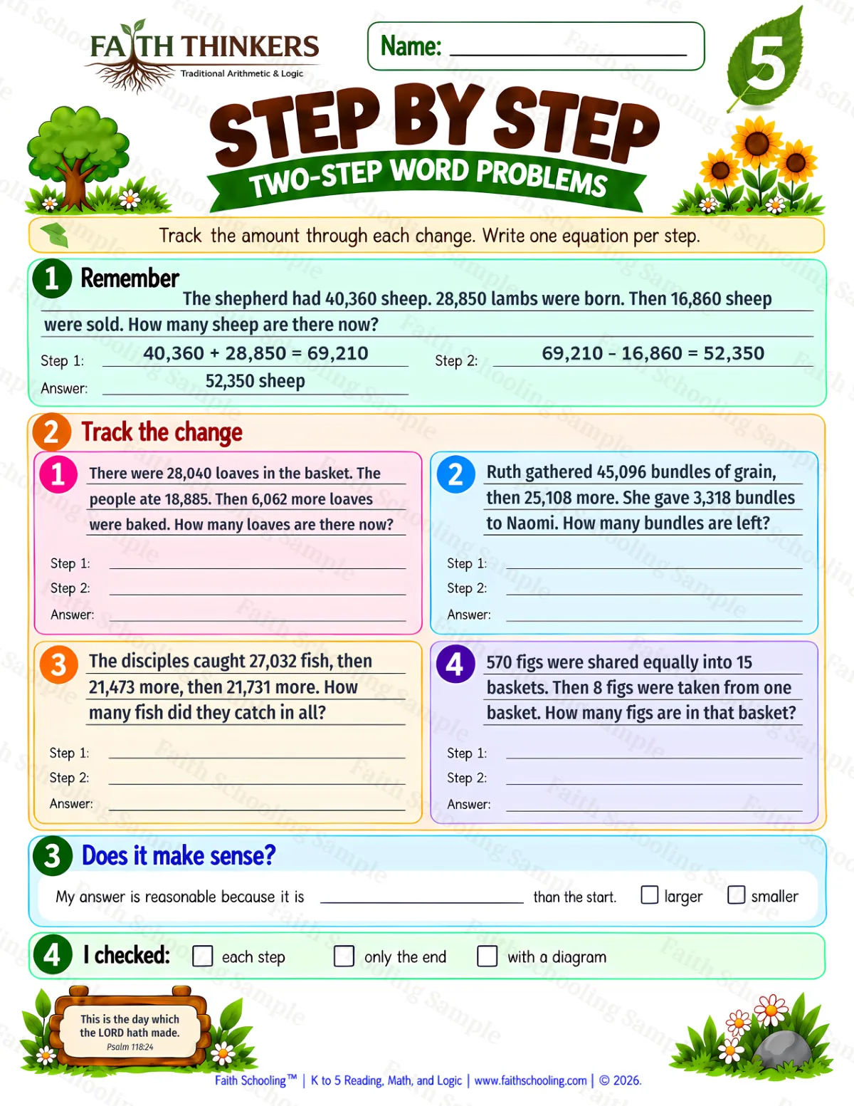 5th Grade math worksheet — Word Problems Practice 2 (free printable)
