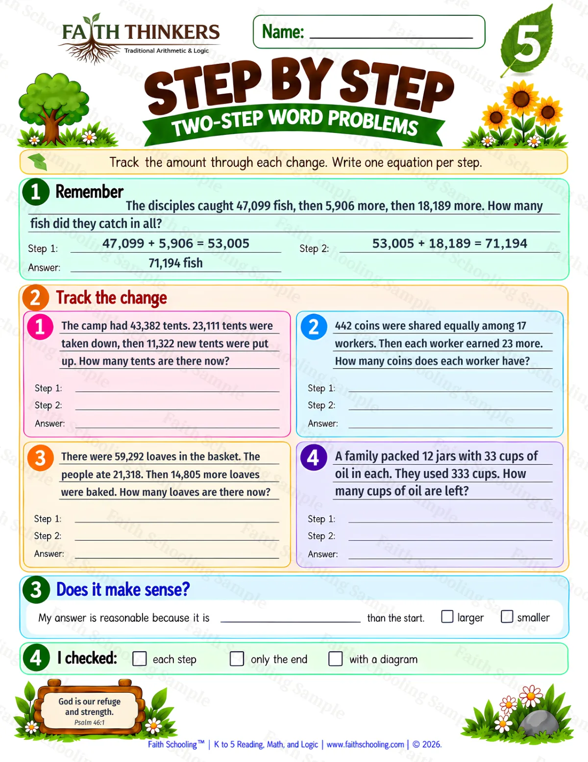 5th Grade math worksheet — Word Problems Practice 3 (free printable)