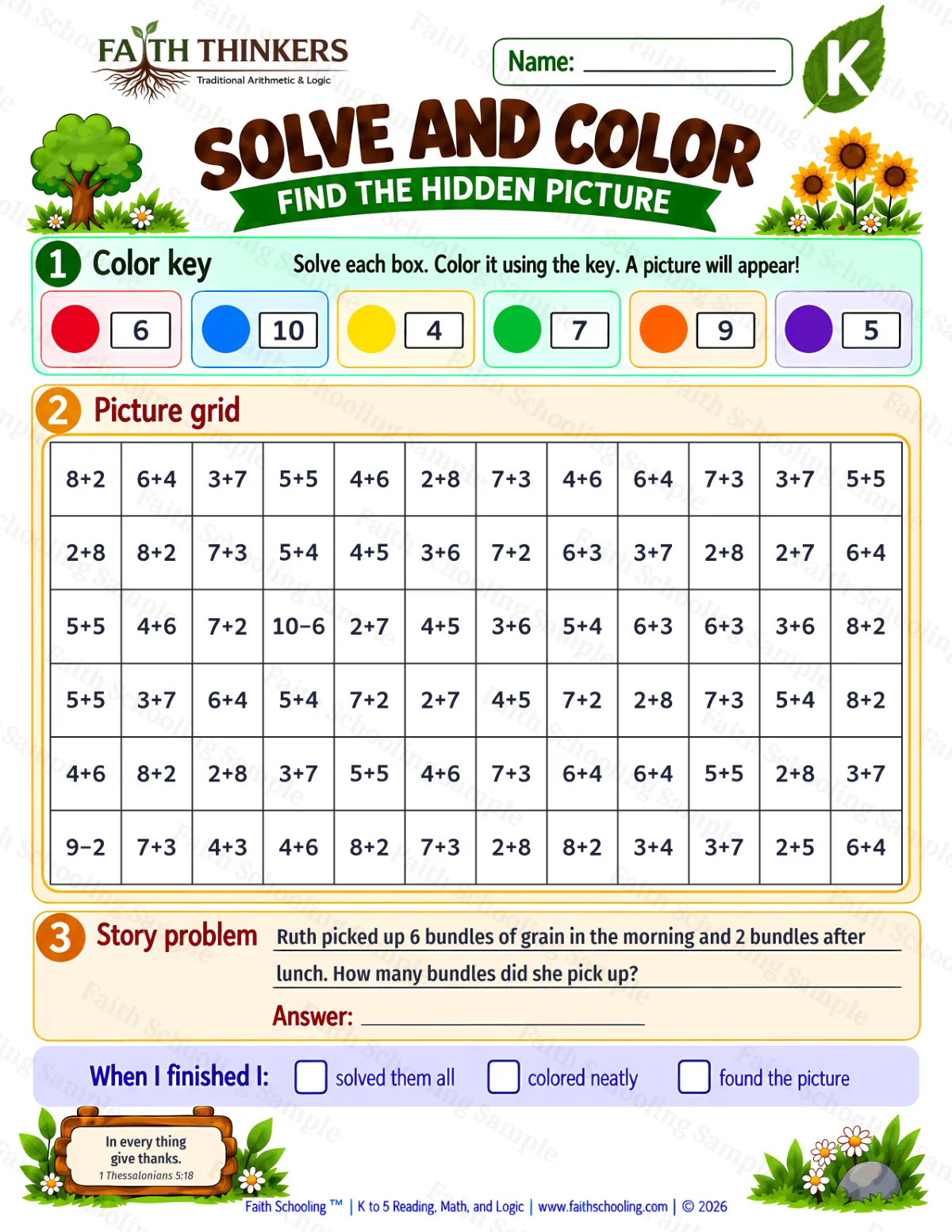 Kindergarten math worksheet — Color by Number Practice 2 (free printable)