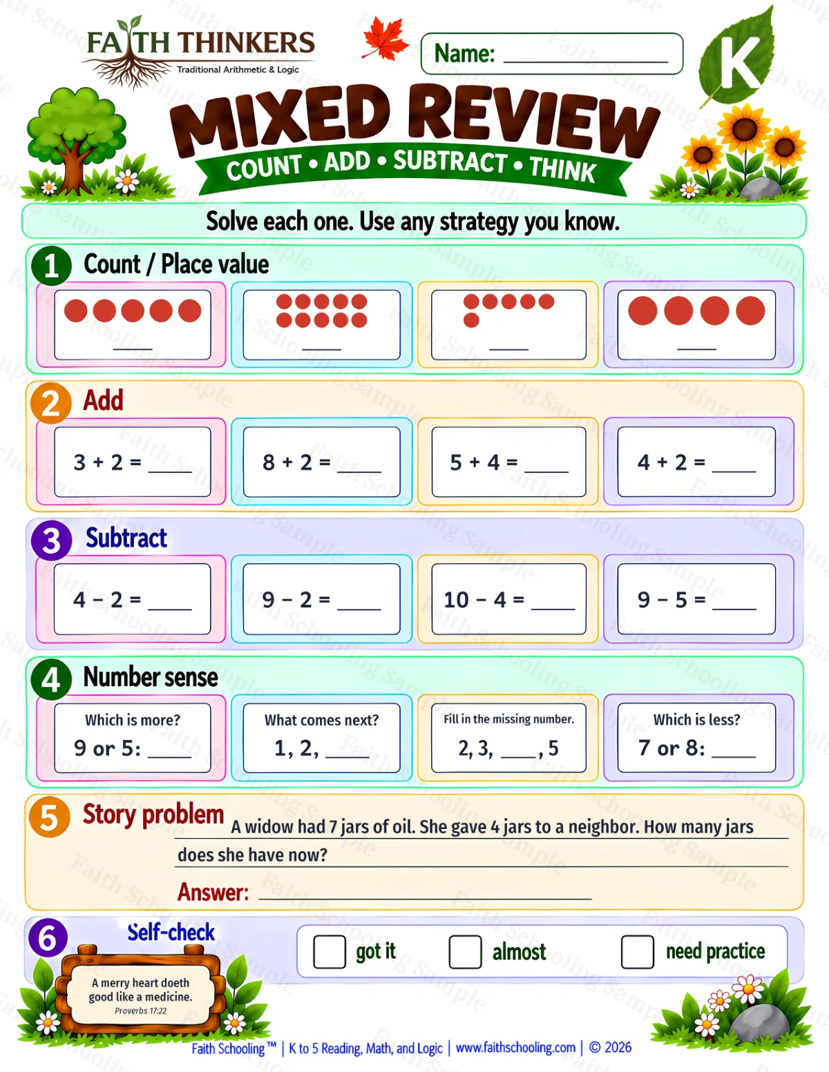 Kindergarten math worksheet — Core Skills Practice 3 (free printable)