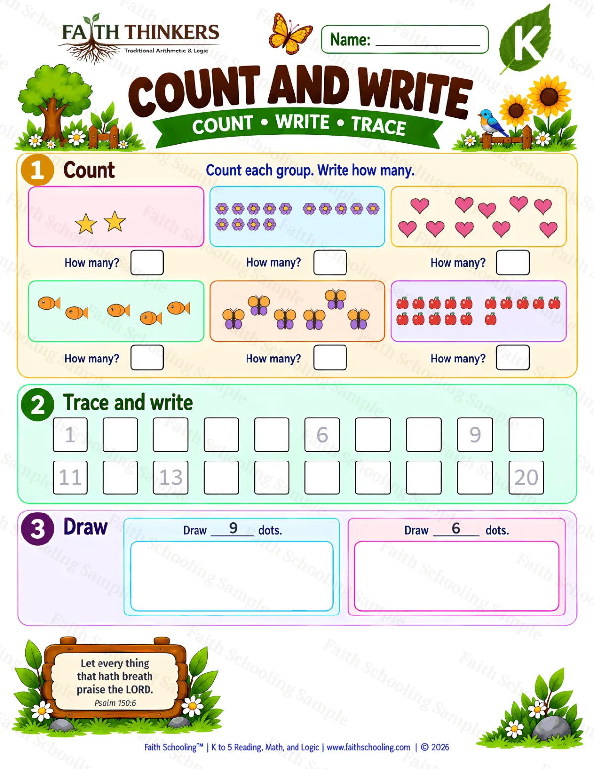 Kindergarten math worksheet — Counting Scattered Sets Practice 2 (free printable)