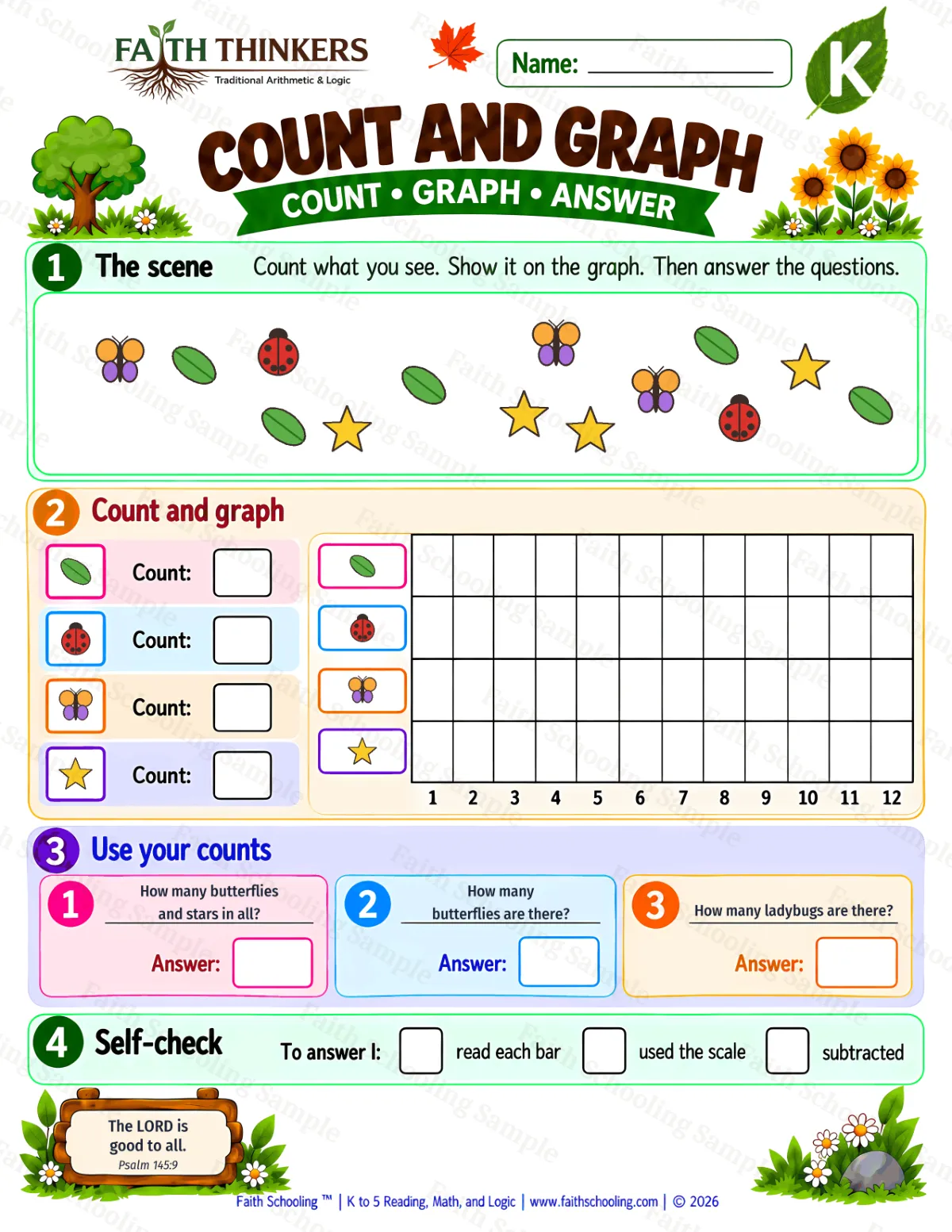 Kindergarten math worksheet — Data and Graphing Practice 1 (free printable)