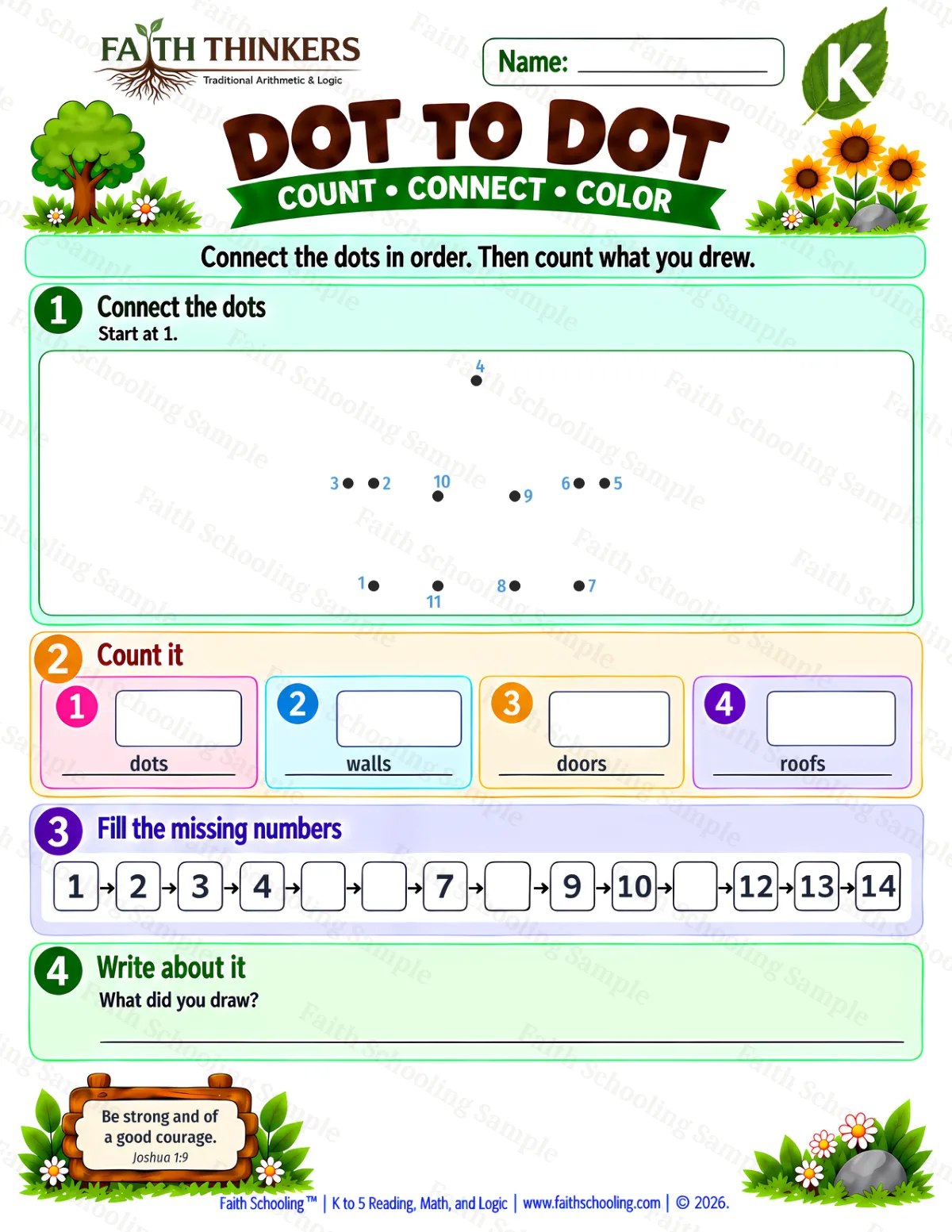 Kindergarten math worksheet — Dot To Dot Practice 1 (free printable)