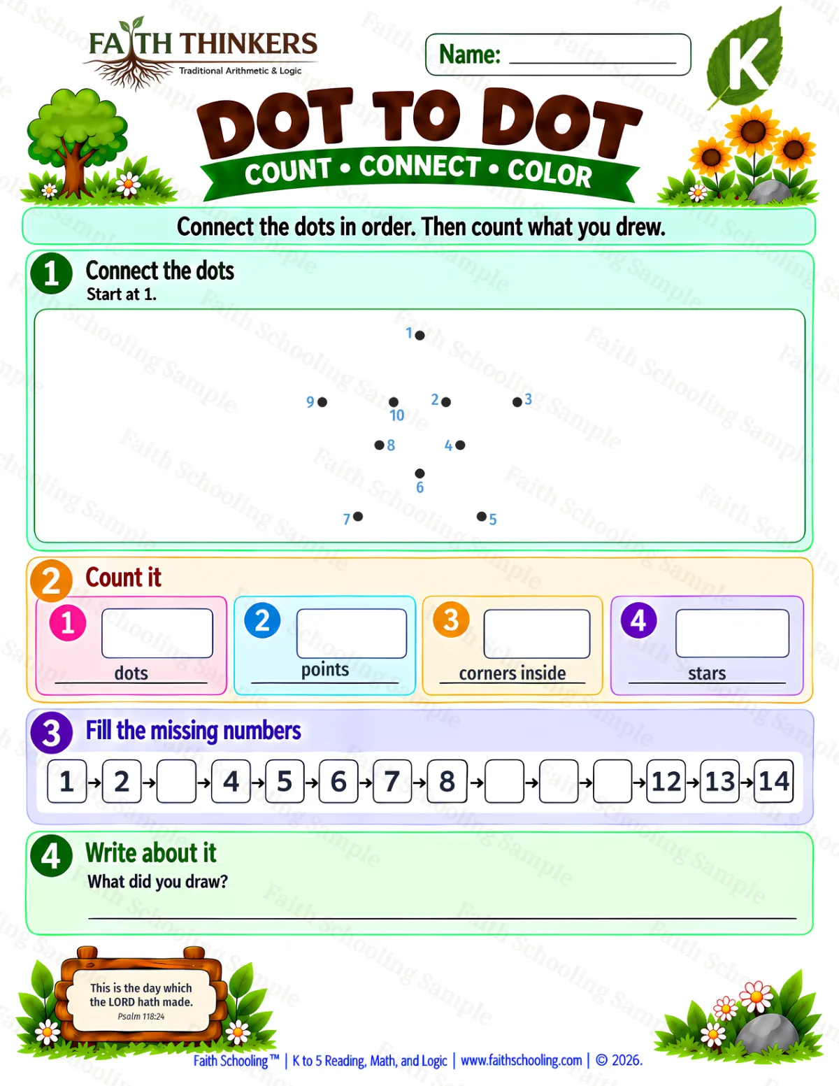 Kindergarten math worksheet — Dot To Dot Practice 2 (free printable)