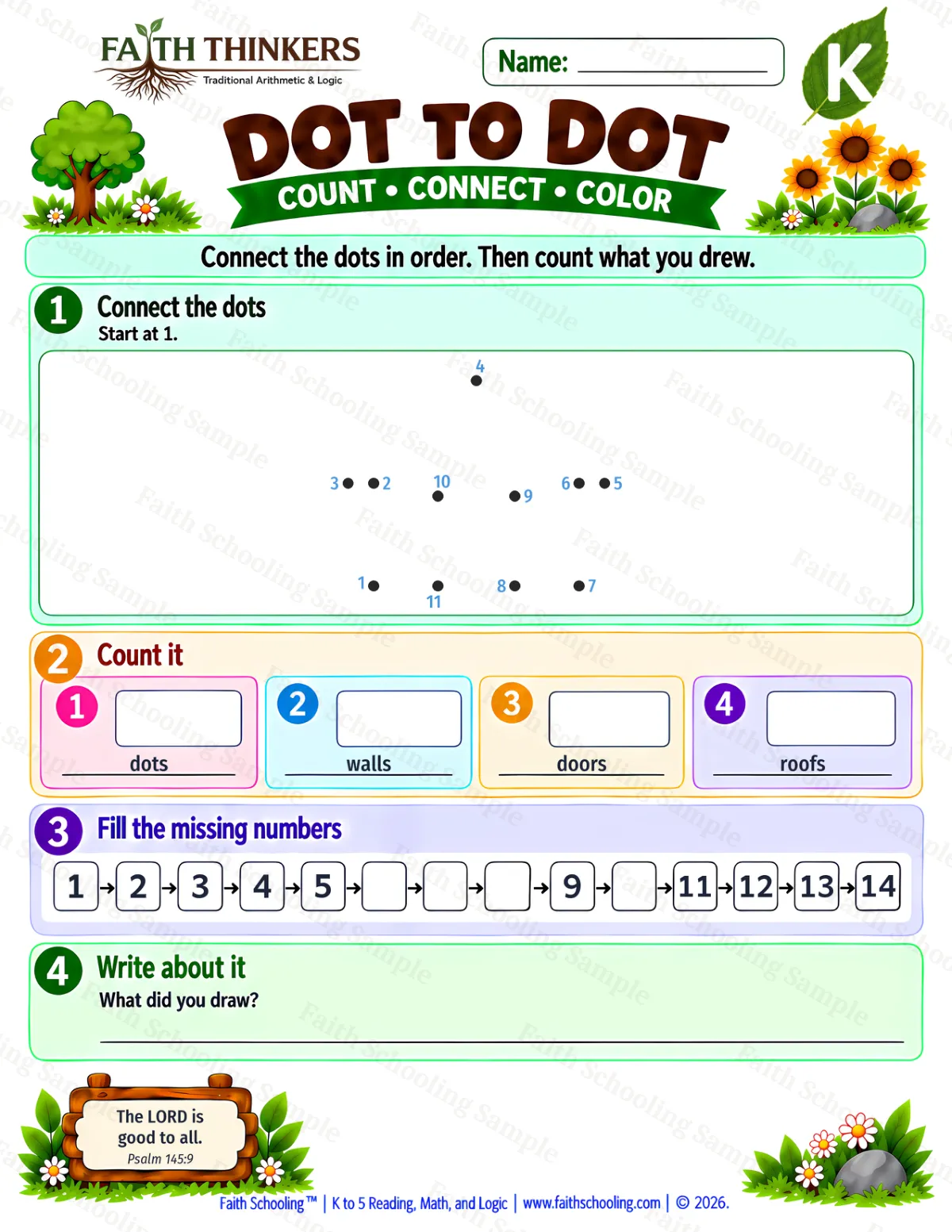 Kindergarten math worksheet — Dot To Dot Practice 3 (free printable)