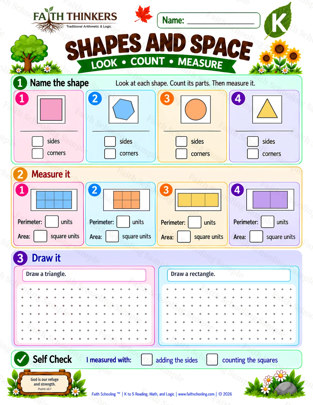 Kindergarten math worksheet — Geometry and Shapes Practice 2 (free printable)